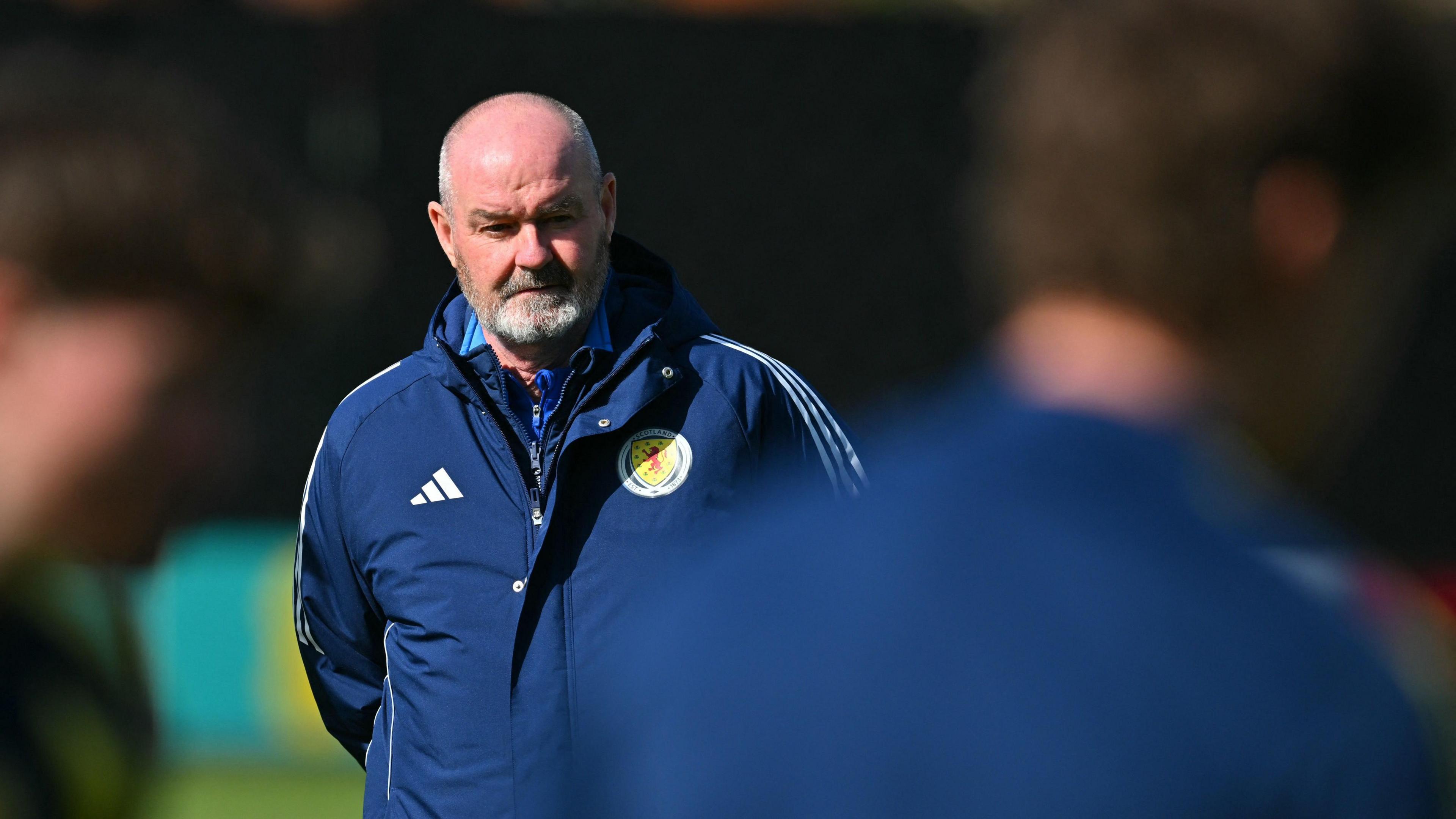 Head coach Steve Clarke watches Scotland training