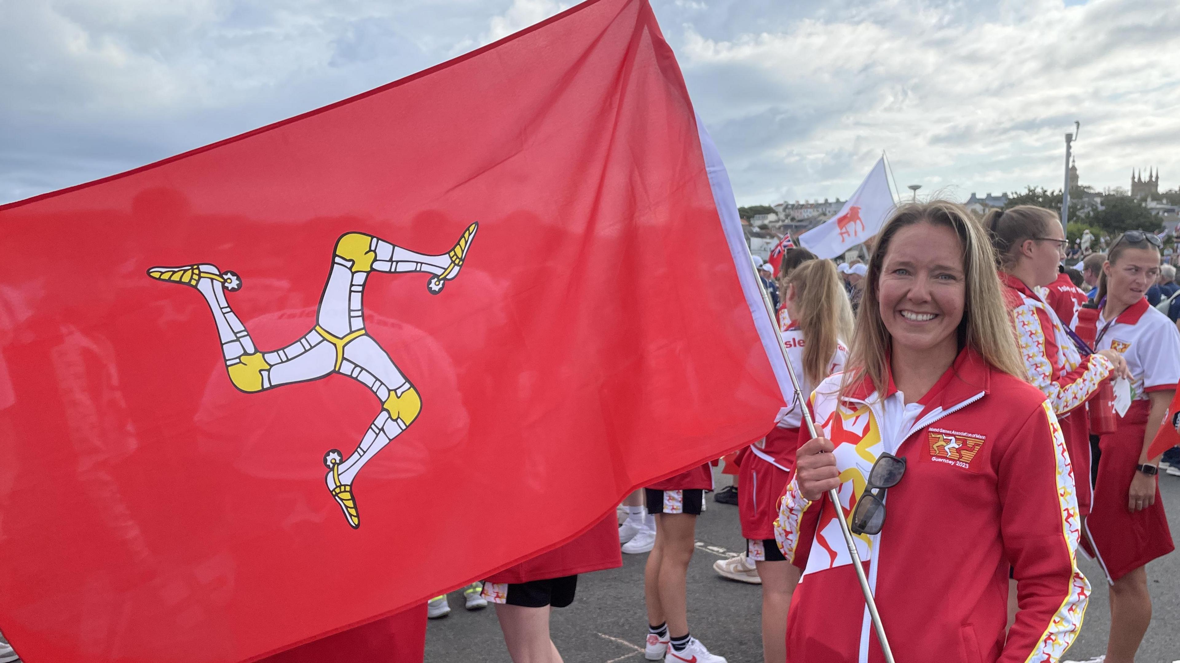 Eleanor Gawne with a Manx Flag