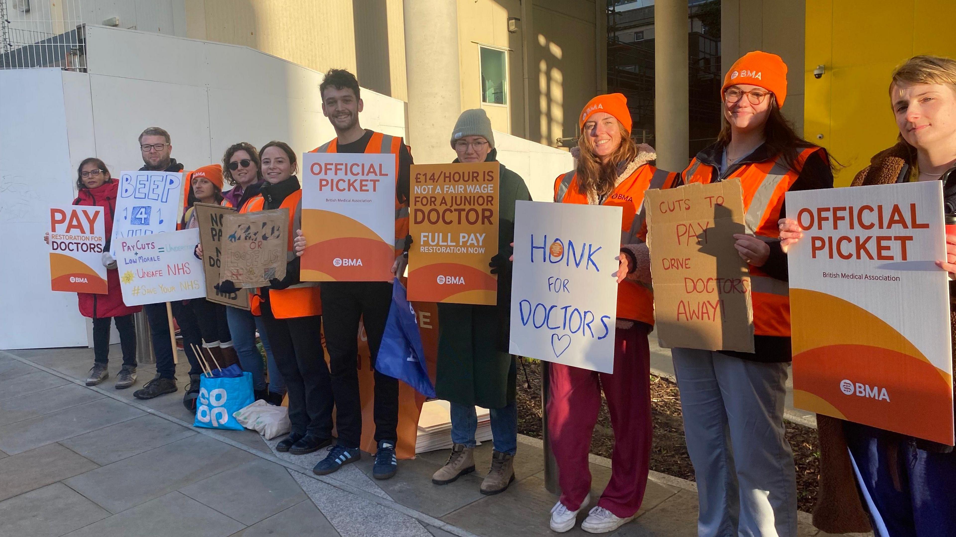 Junior doctors on a picket line in Brighton during a strike