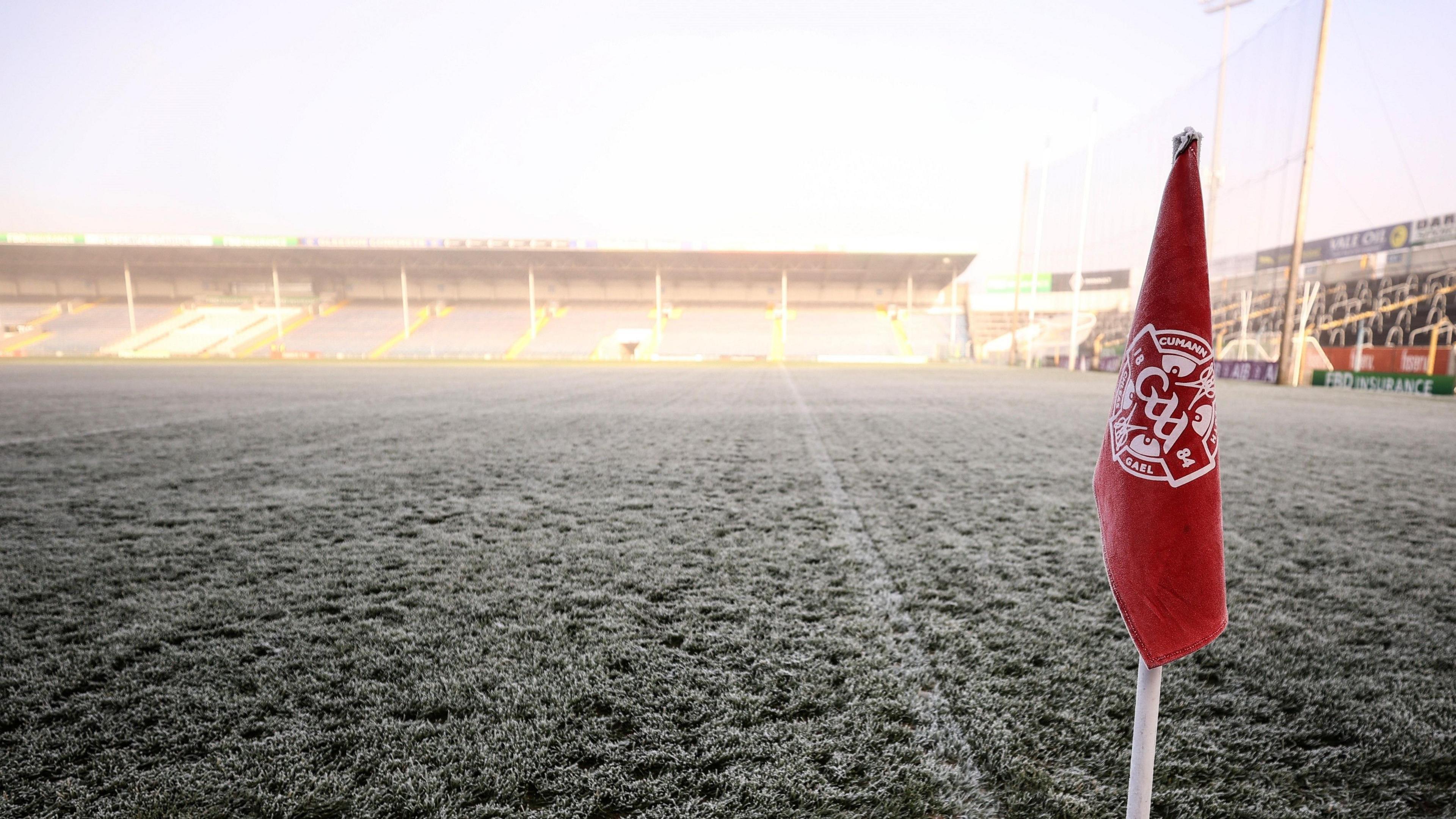 A frosty Semple Stadium pitch pictured in January 2024