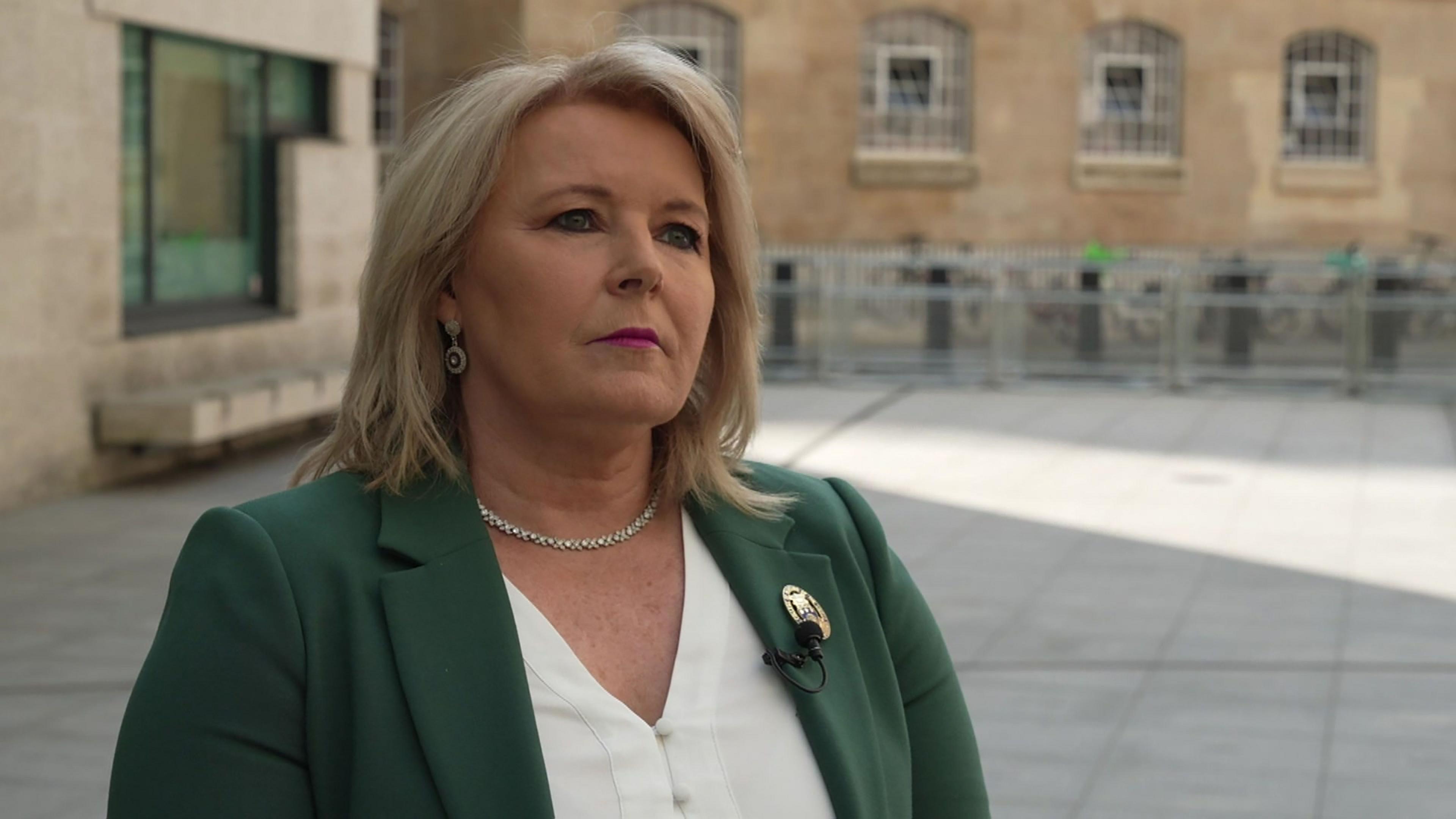 Pat Cullen, General Secretary of the Royal College of Nursing (RCN), speaking to BBC News outside BBC Broadcasting House in London on 30 April 2023.