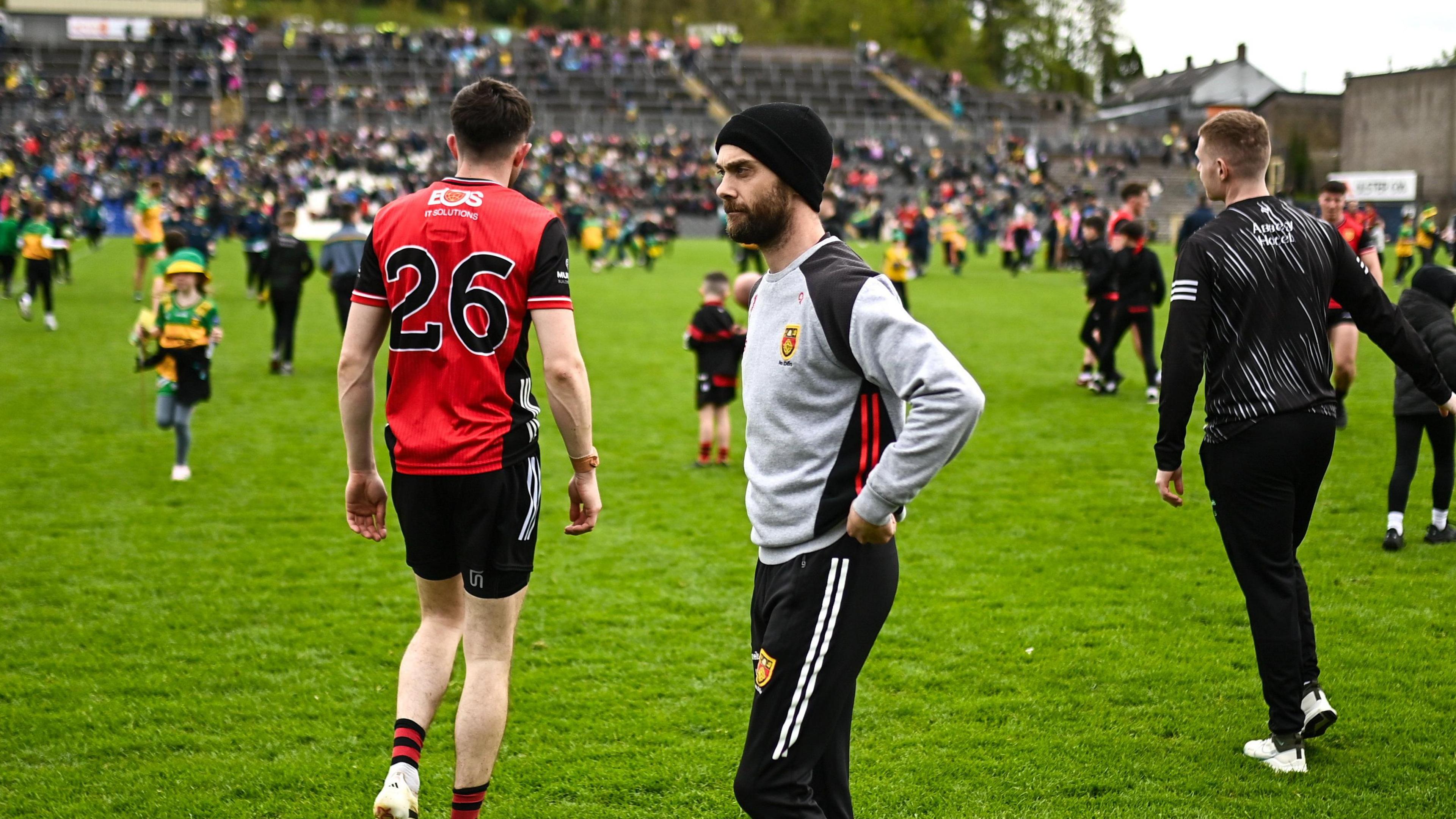 Conor Laverty on the pitch at Clones at Down manager