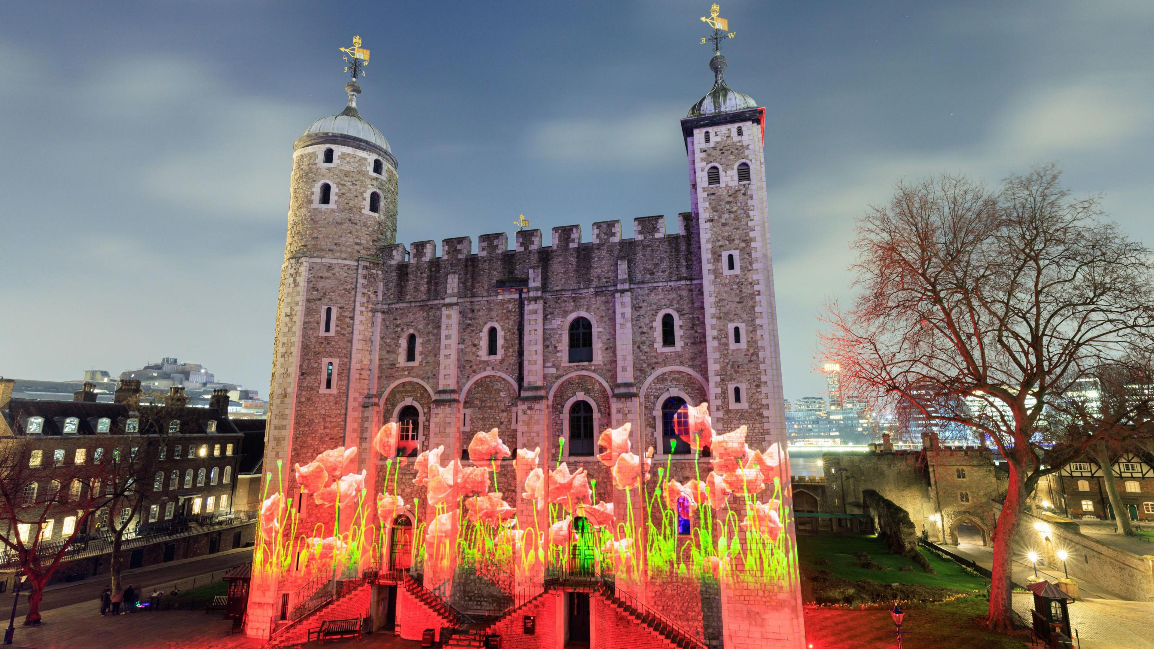 Remembrance imagery projected on to the Tower of London