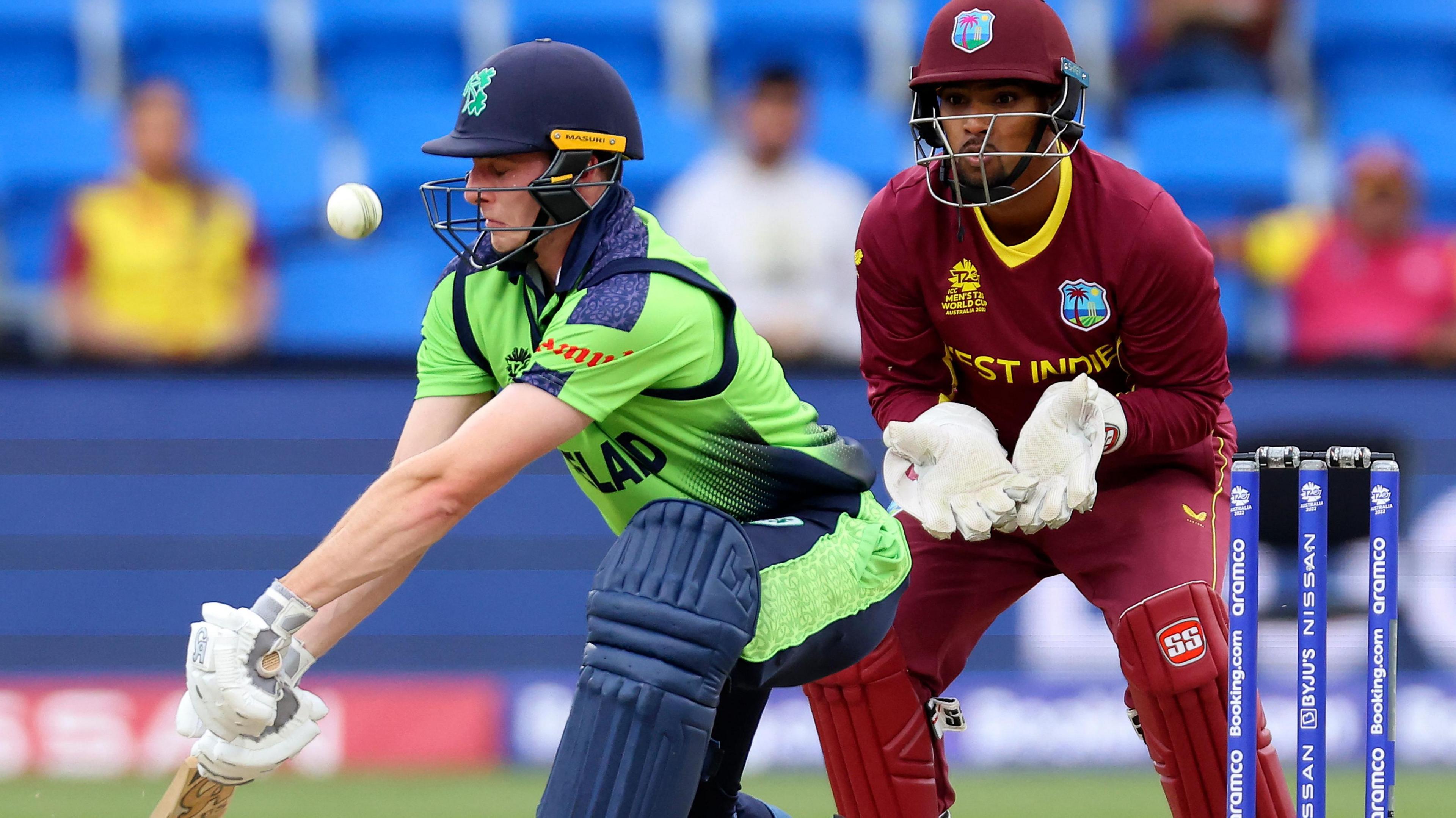 Ireland's Lorcan Tucker and West Indies' Nicholas Pooran in 2022