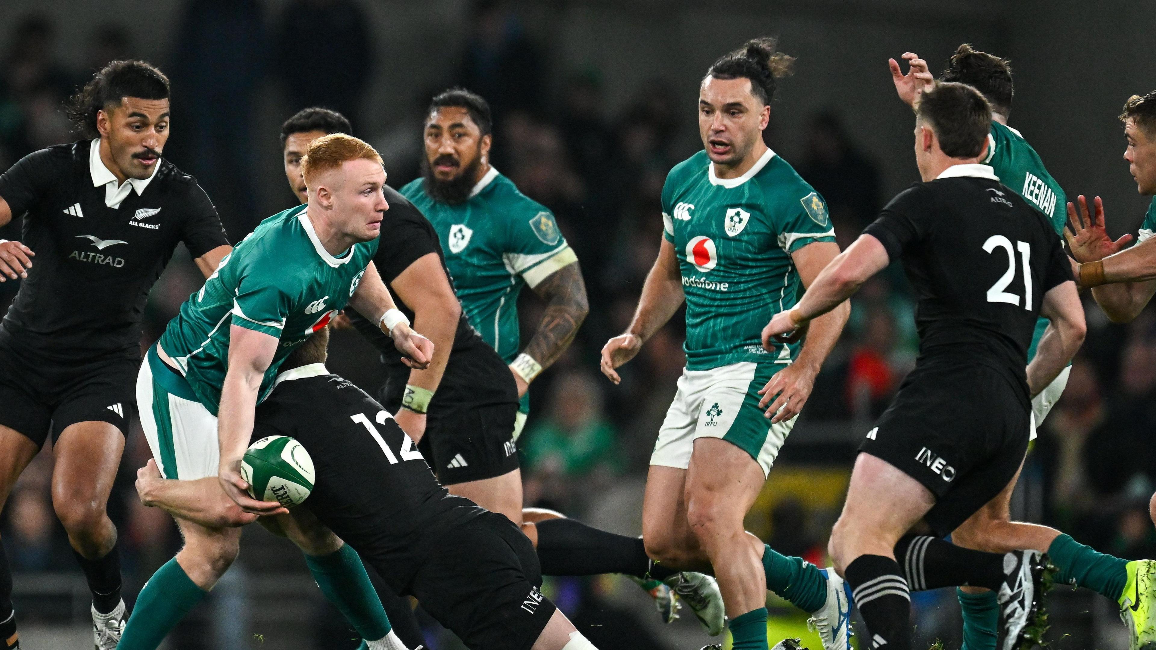 Ciaran Frawley attempts a pass