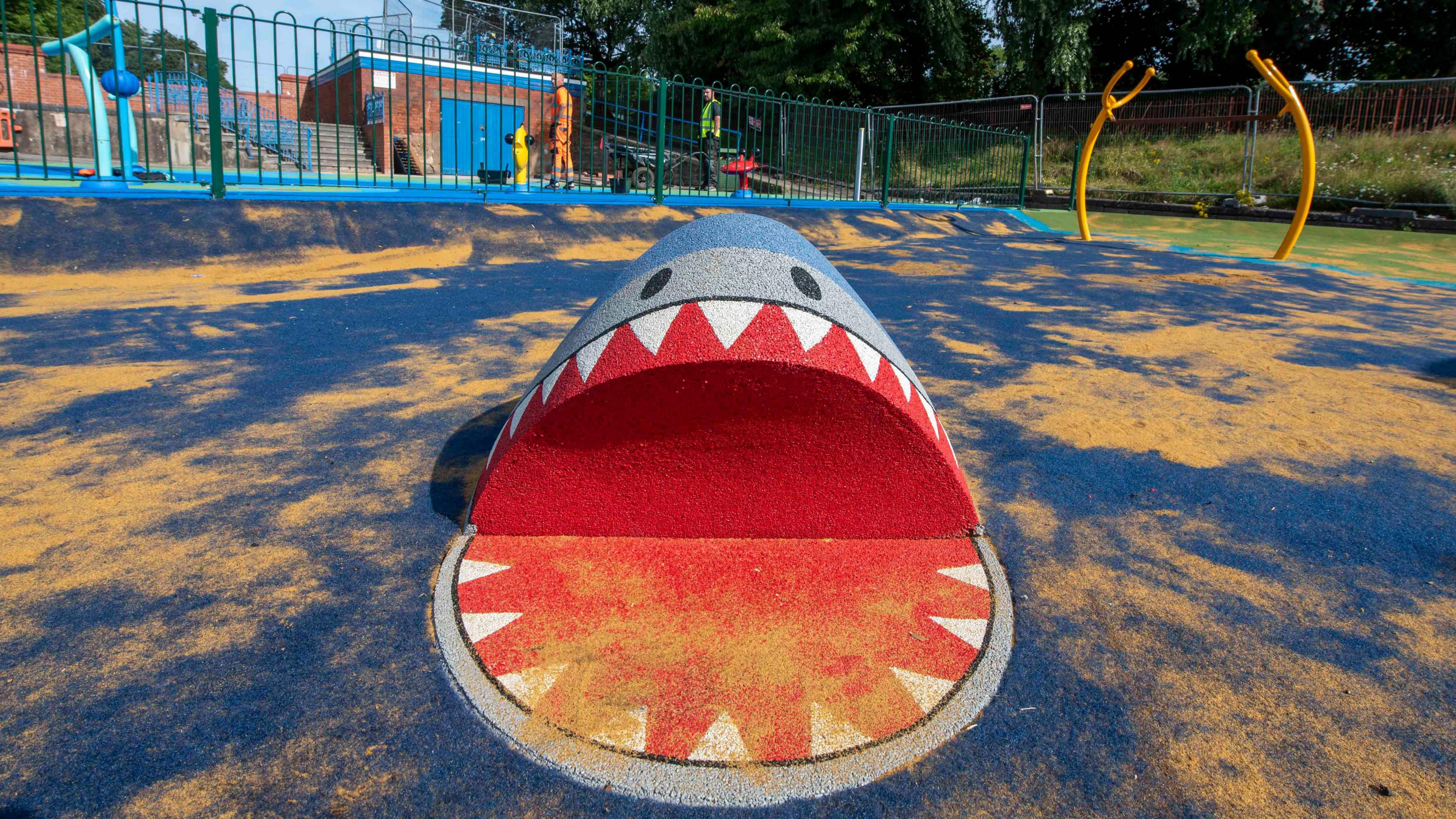 A shark model in the play area