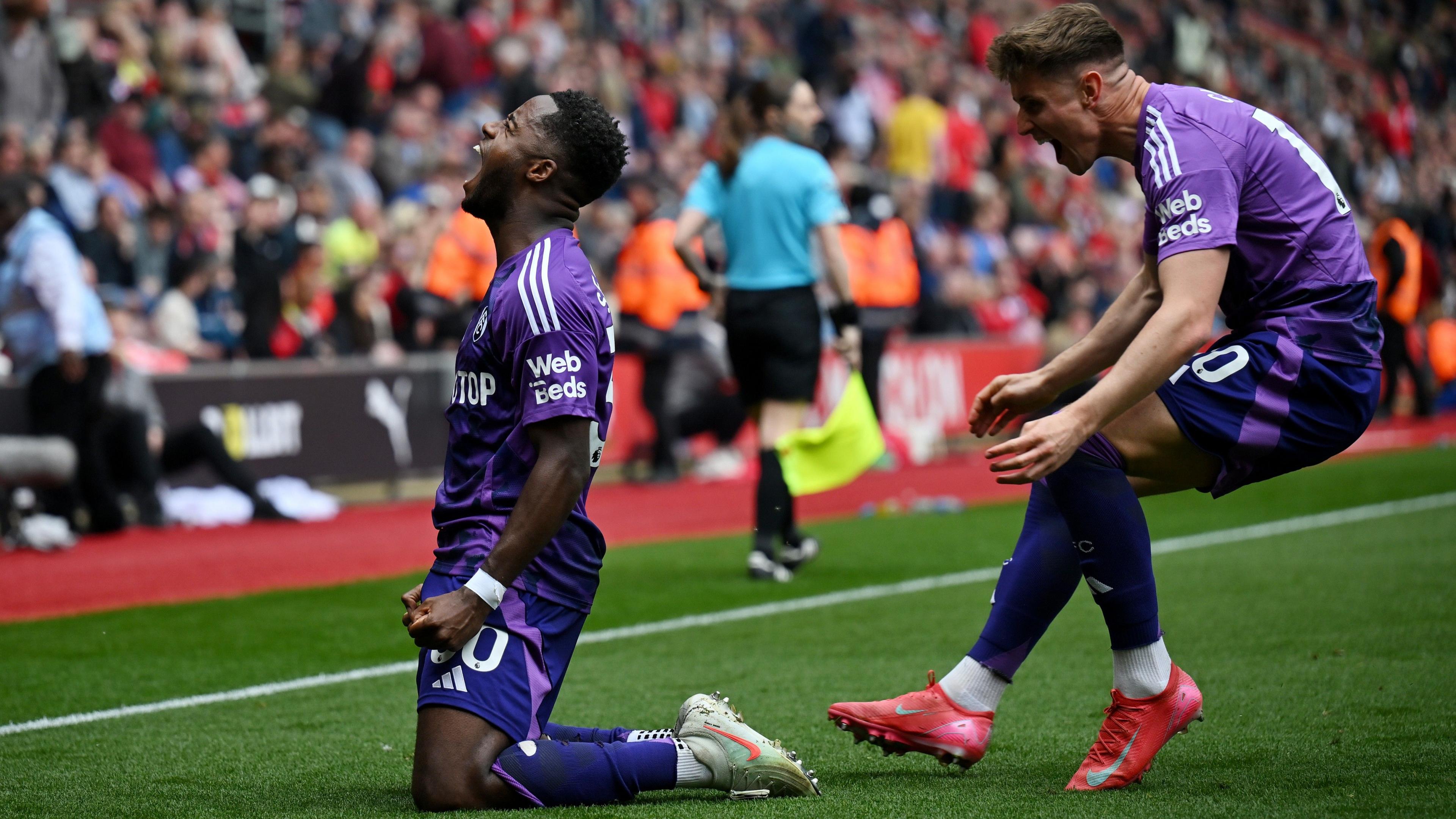 Ryan Sessegnon of Fulham celebrates scoring against Southampton