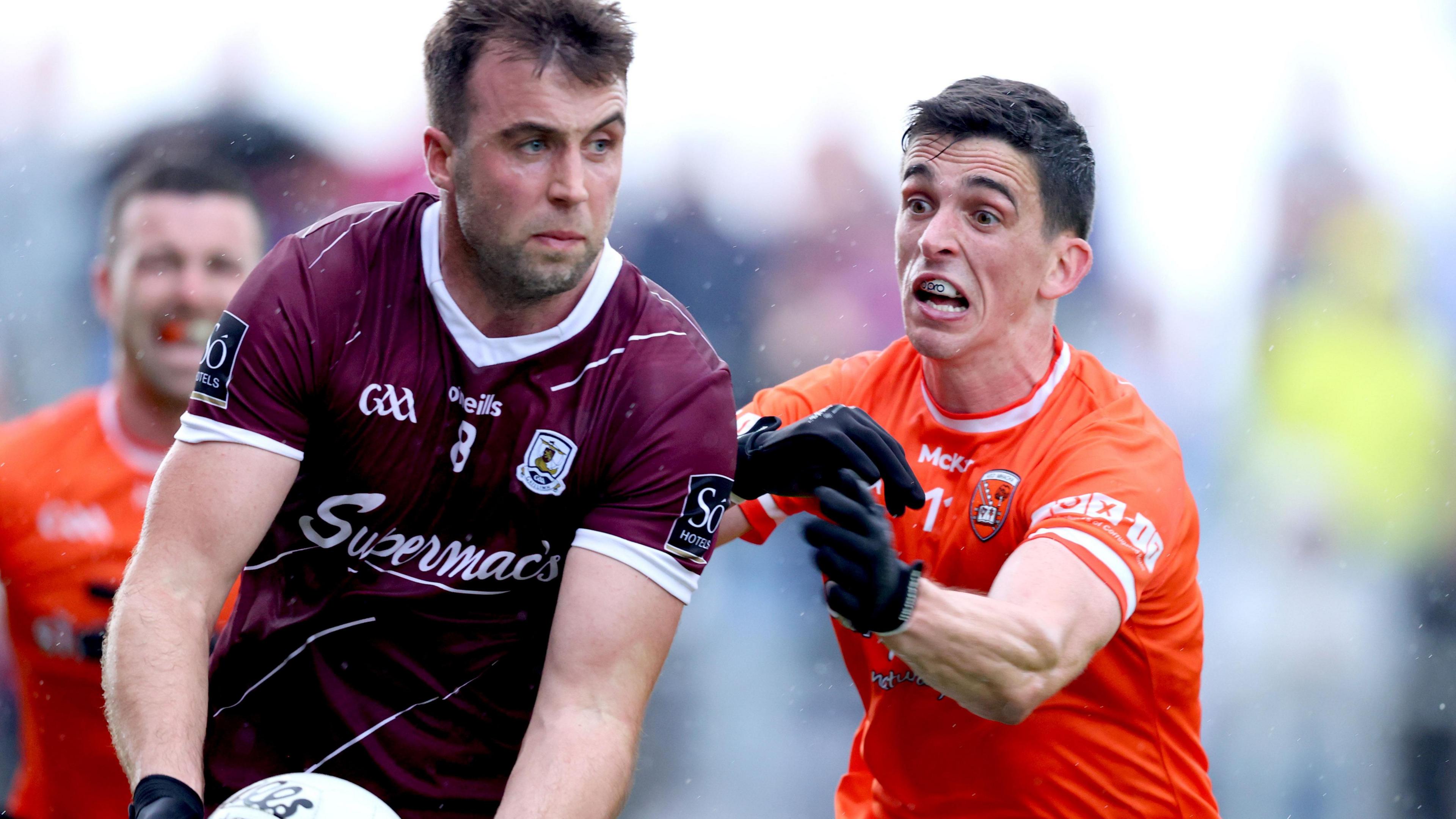 Armagh's Rory Grugan challenges Galway's Paul Conroy in last year's All-Ireland Championship group stages match at Carrick-on-Shannon