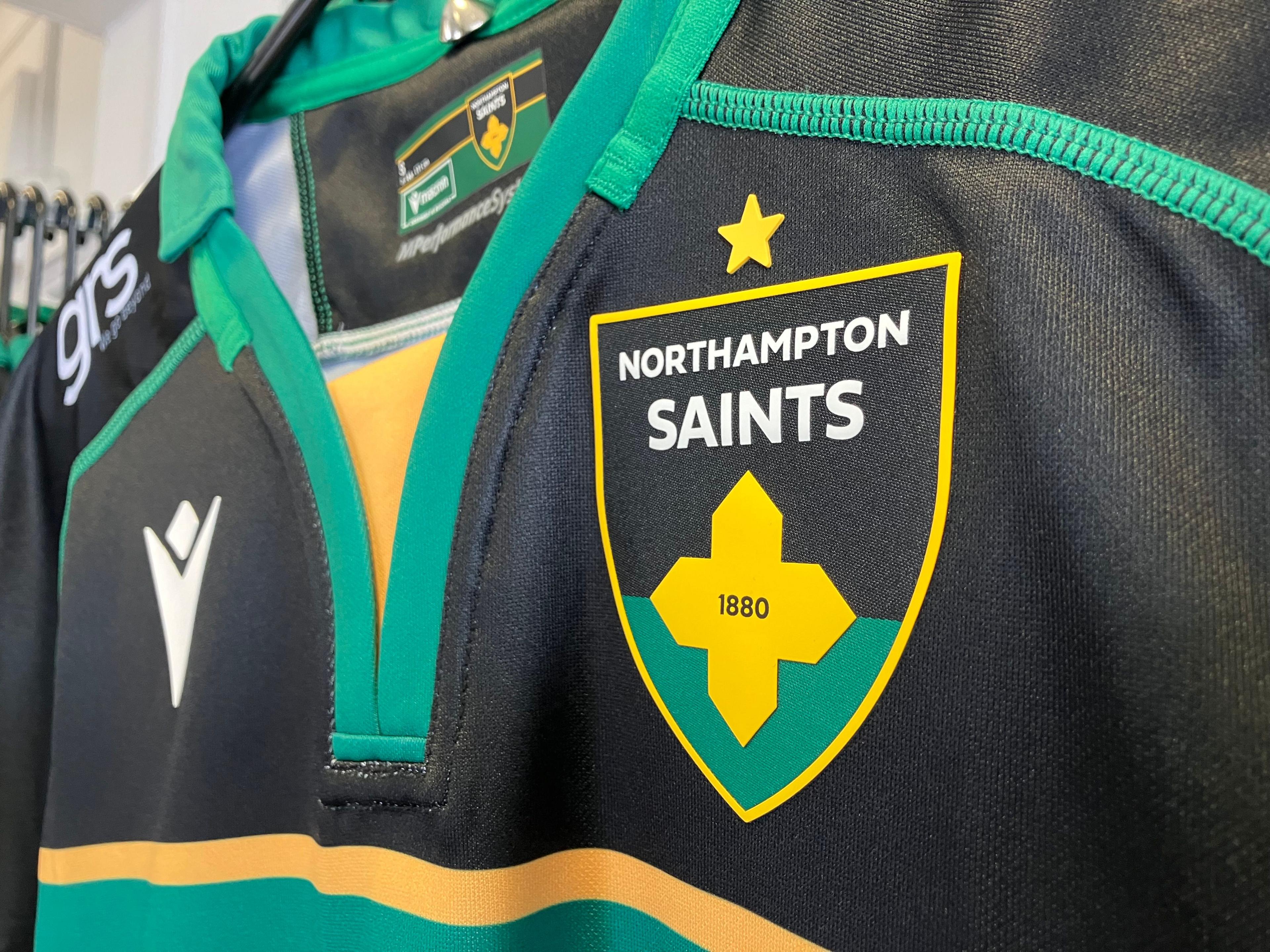 A Northampton Saints jersey with redesigned club crest