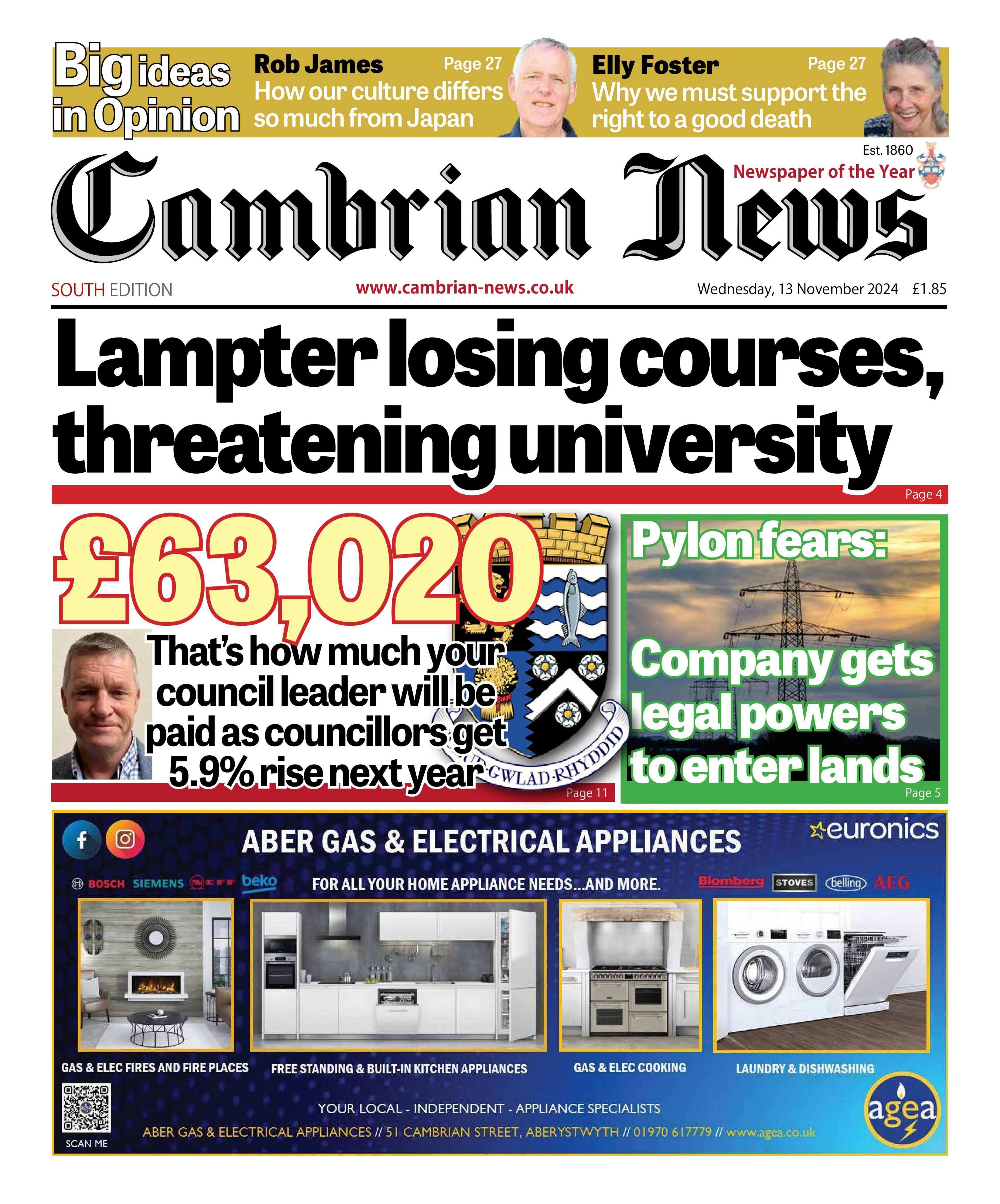 Front page of Cambrian News