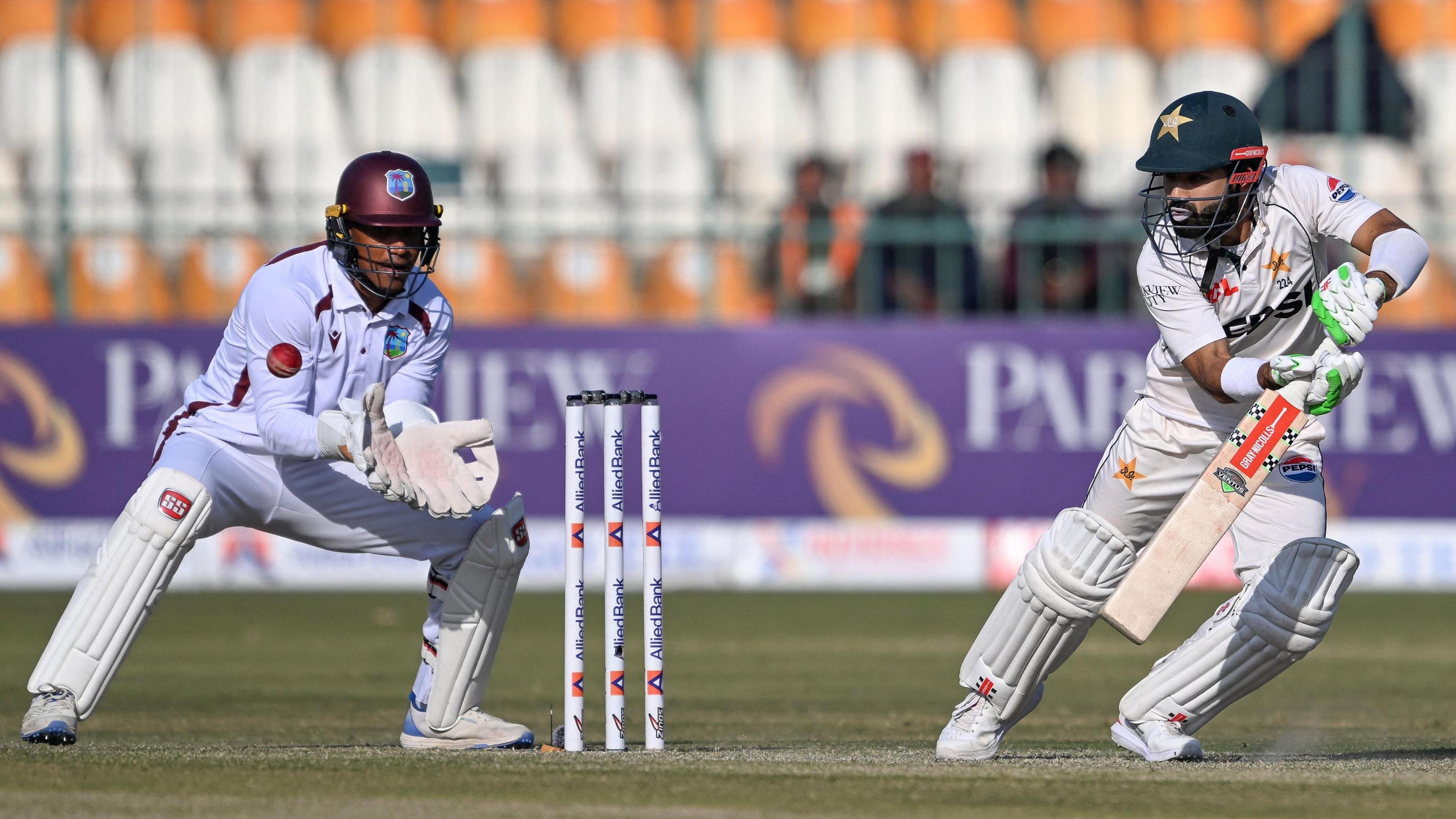 Pakistan's Mohammad Rizwan hits out against West Indies in a Test in 2025