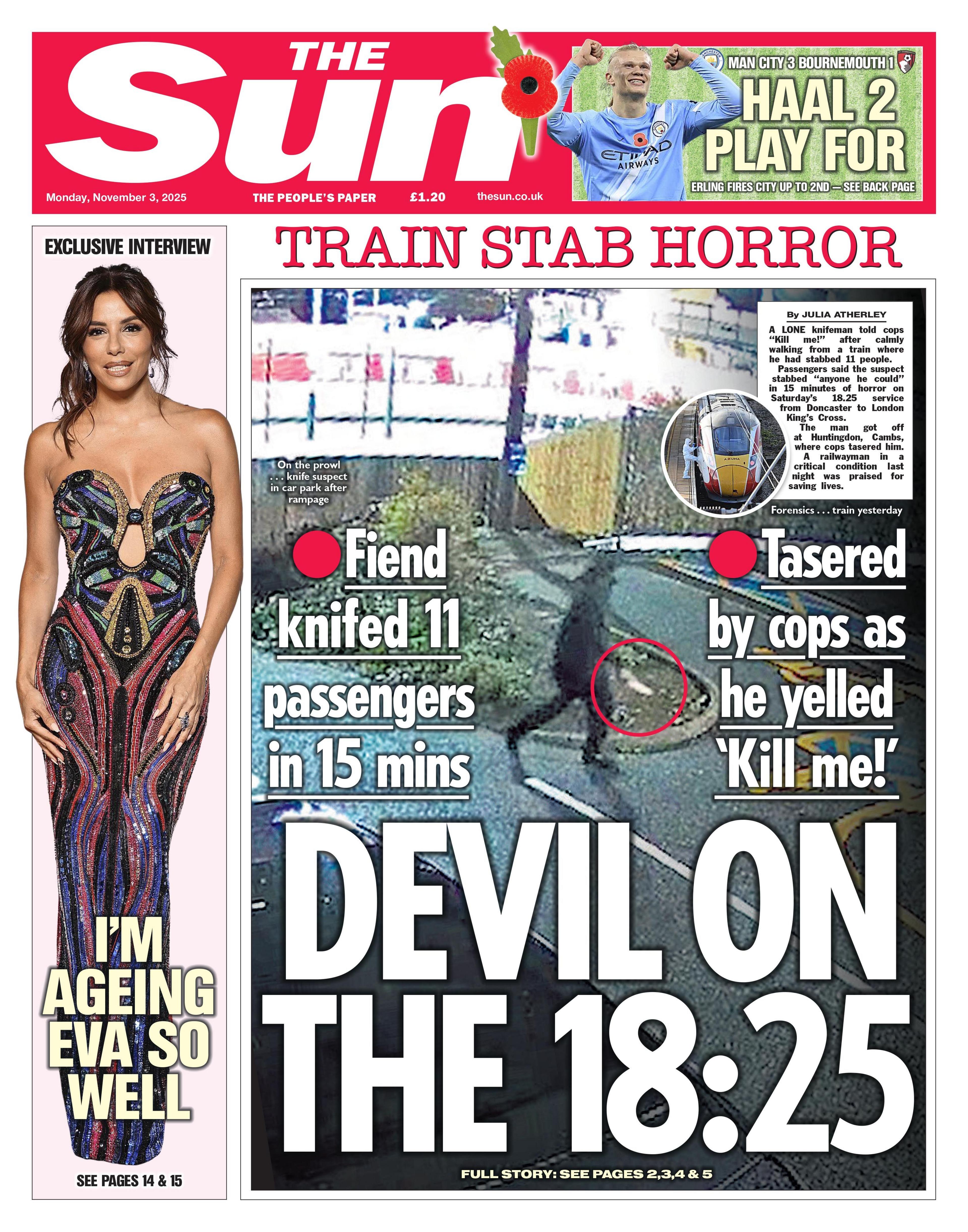 The headline on the front page of the Sun reads: "Devil on the 18:25". 