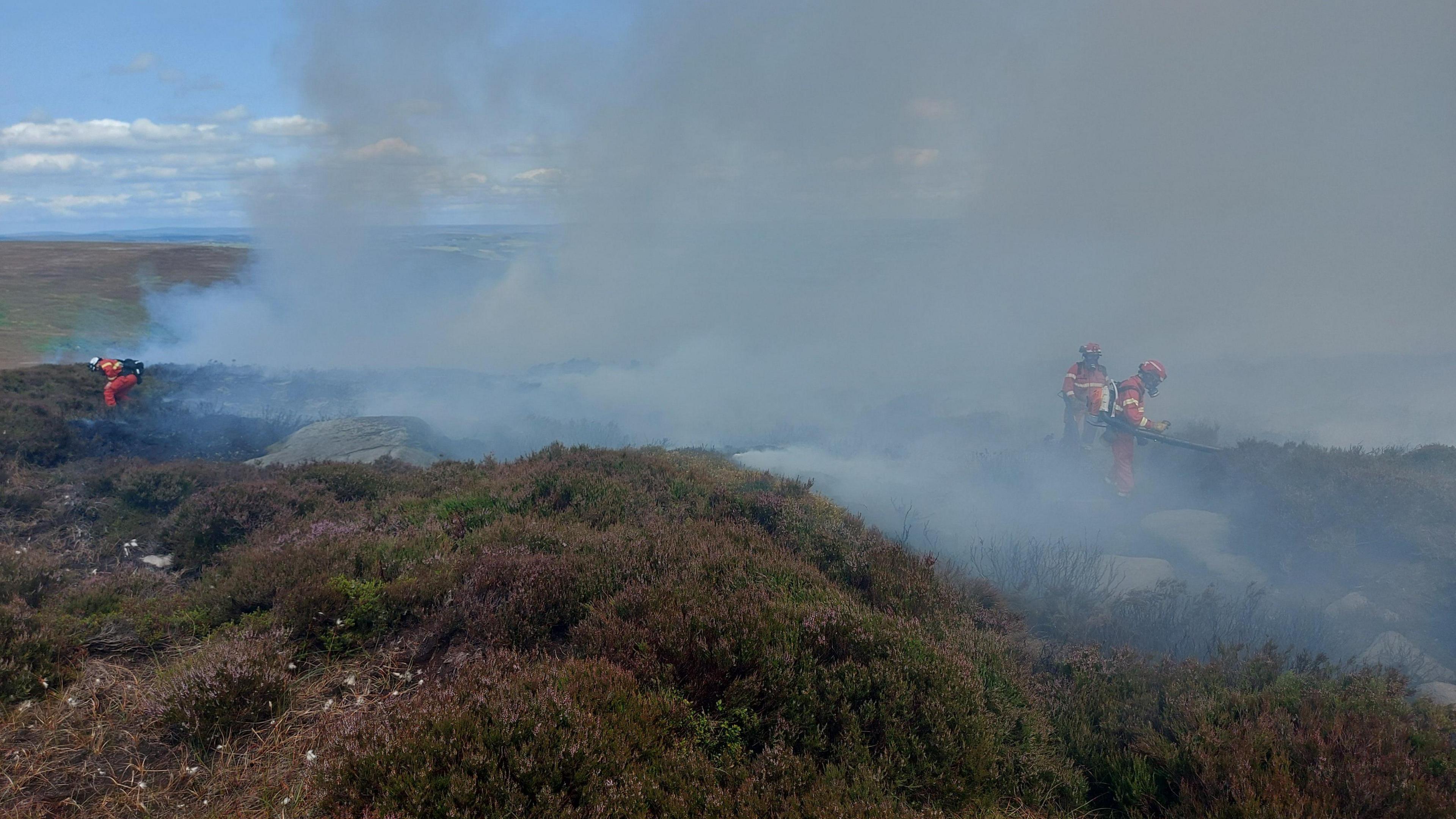 Firefighters on Meltham moor