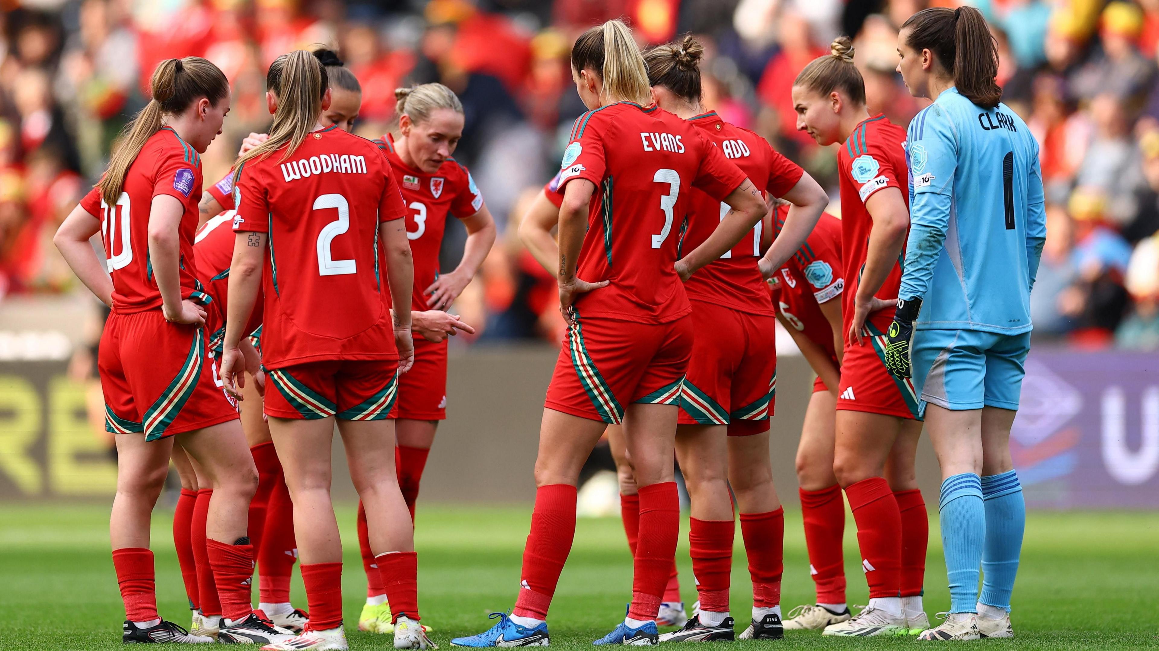 Wales players react during their Nations League defeat by Italy