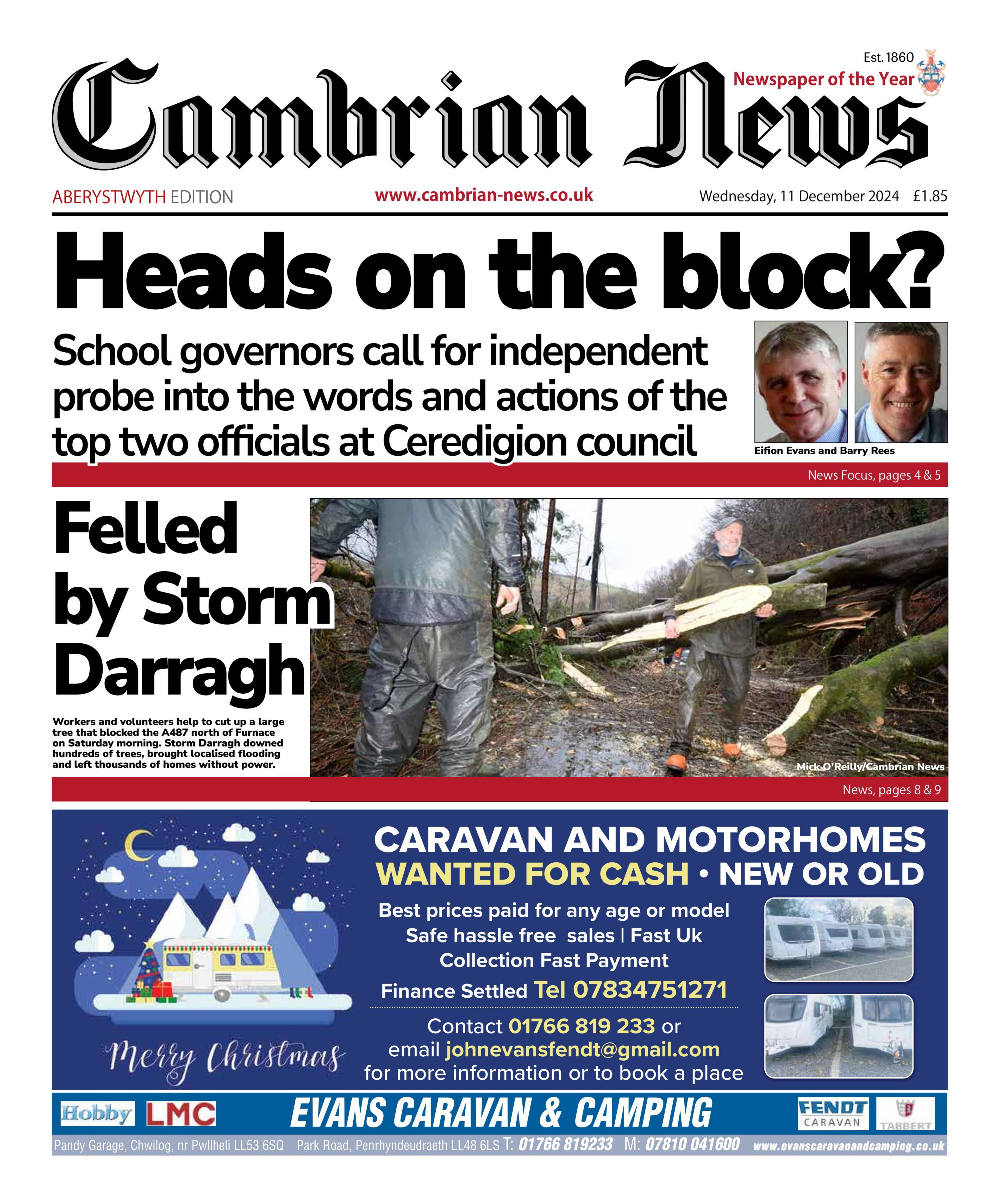 Front page of the Cambrian News  