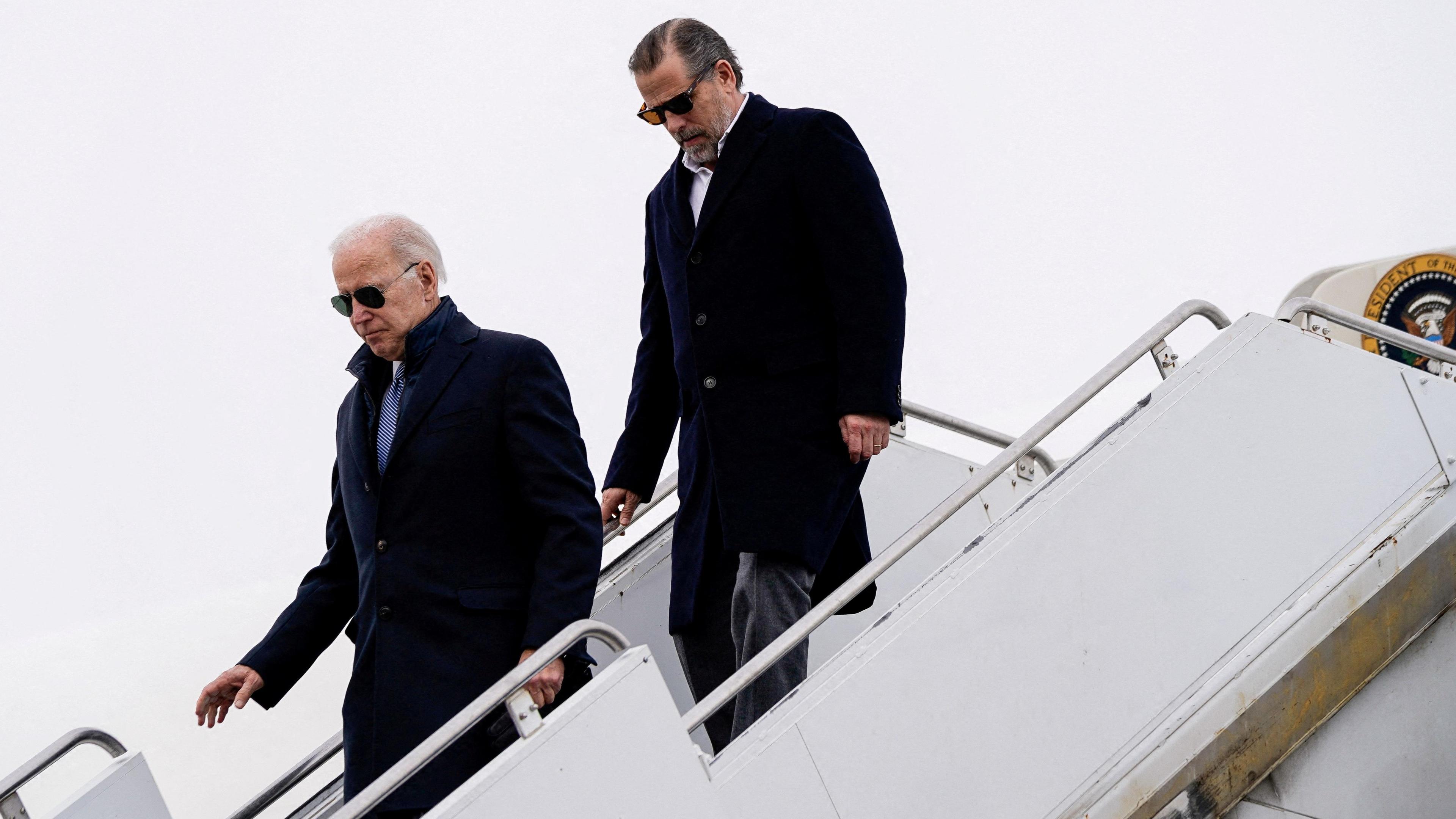 Joe Biden and Hunter Biden deplane from Air Force One in 2023