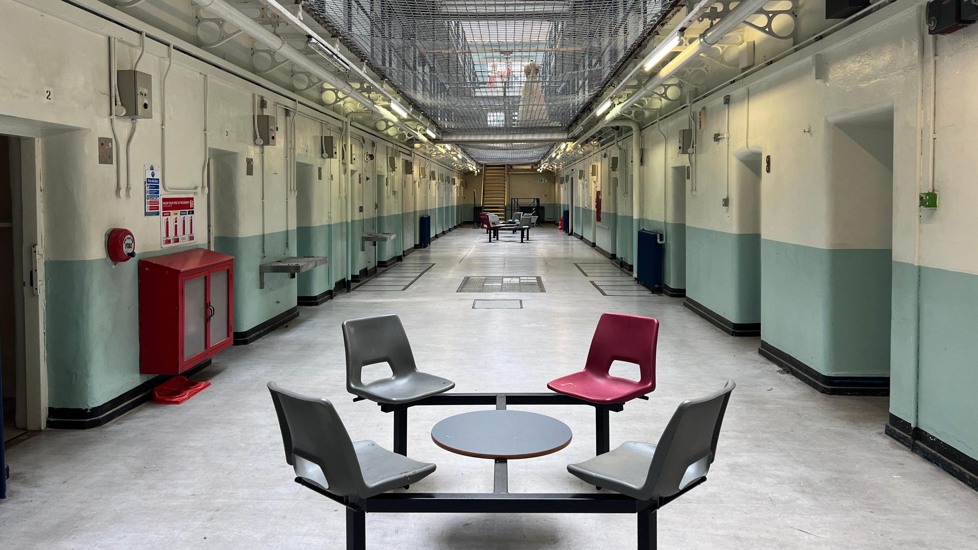 The interior of Shepton Mallet prison - including a table and chairs