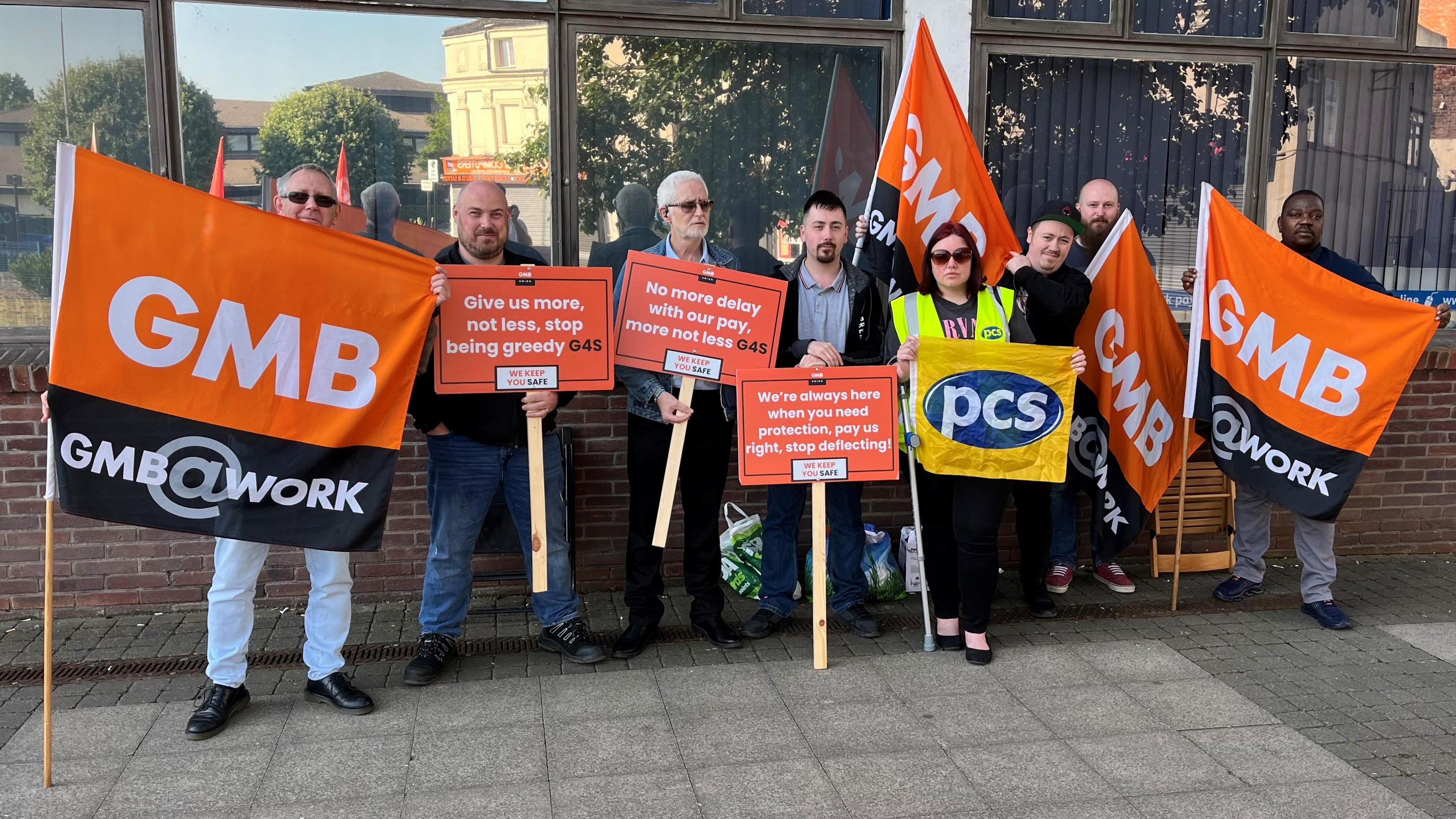 Security workers on a picket line outside the Jobcentre in Hull