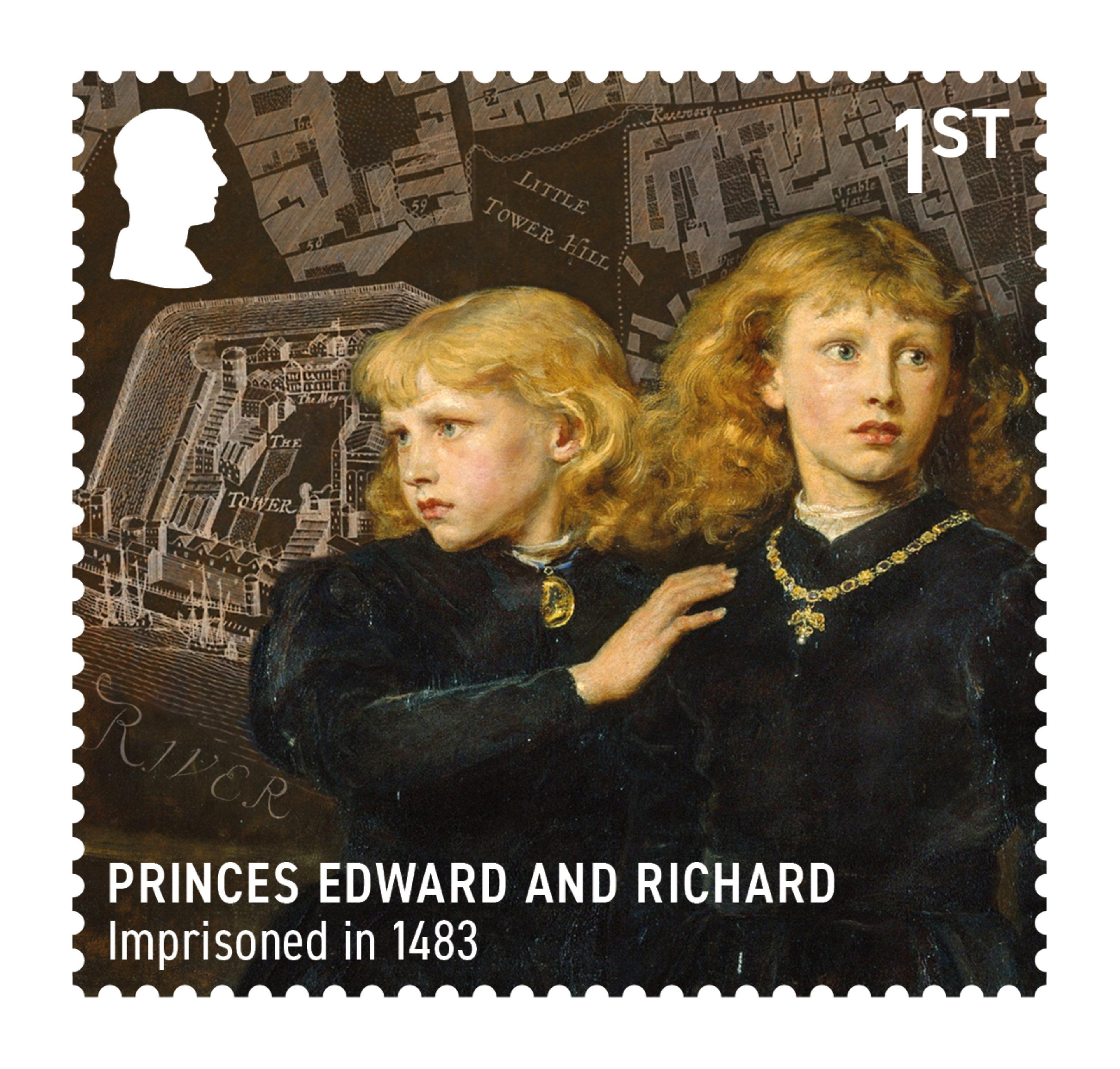 Stamp featuring Princes Edward and Richard who were prisoners in the Tower.