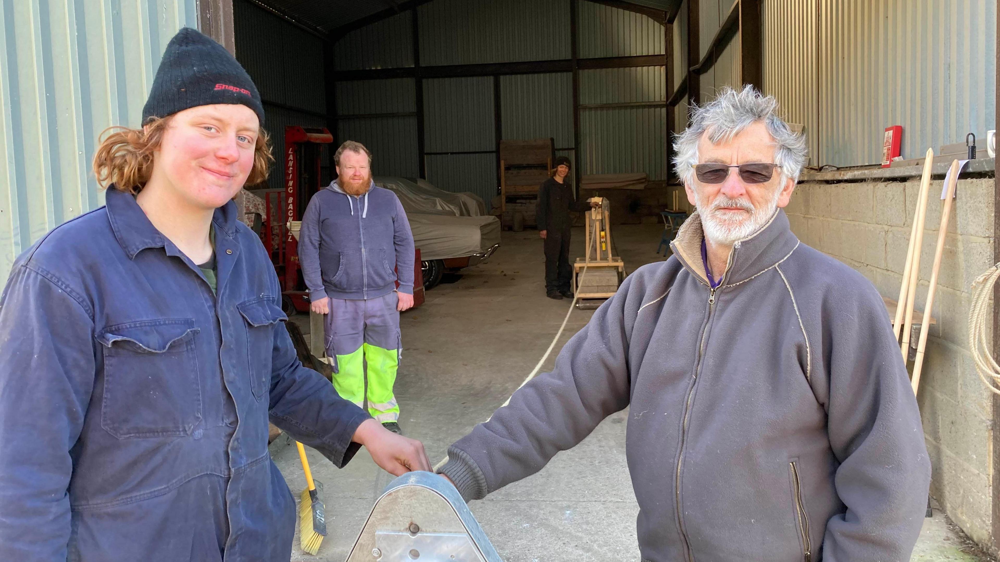 From left to right, Merrick Jardine, Phil Fagg, Fergus Jardine and Trevor Arnold in a workshop in north Kent