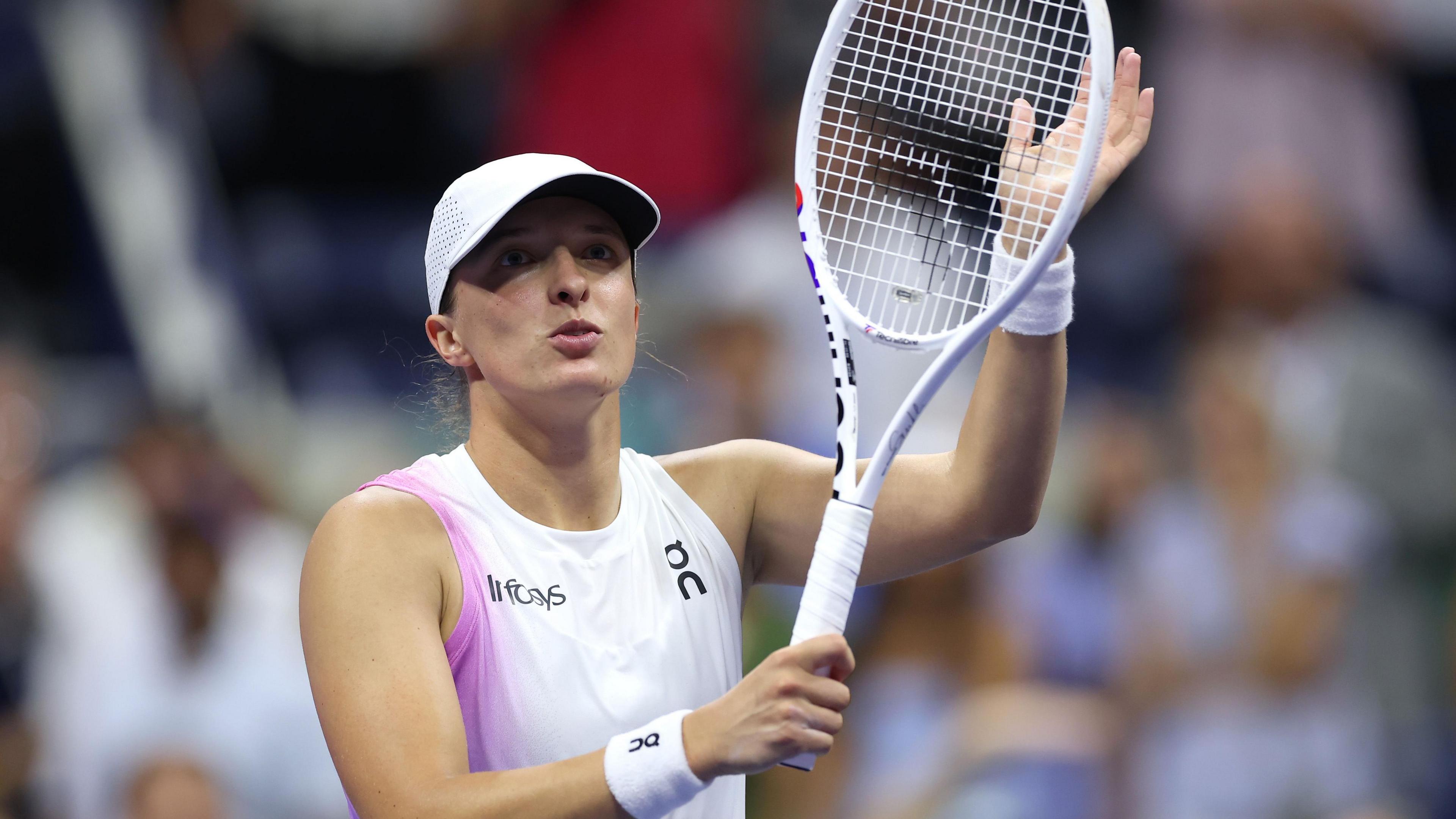 Iga Swiatek of Poland celebrates after defeating Anastasia Pavlyuchenkova of Russia 