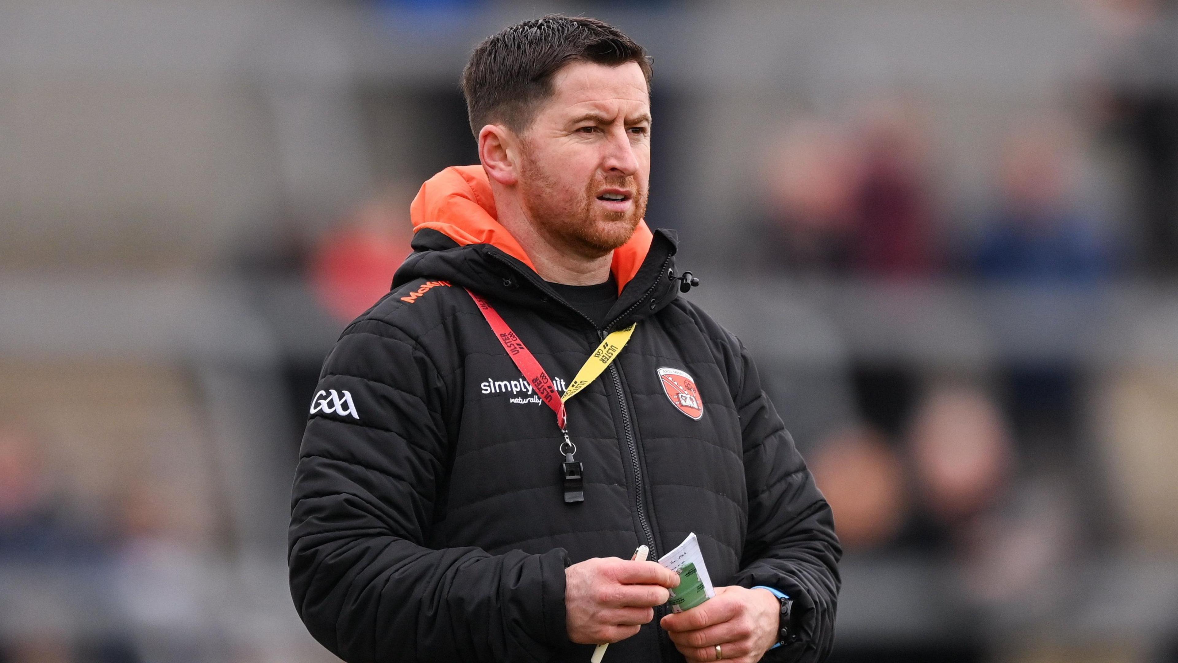 Conleith Gilligan watches on as his Armagh team contest a National League game.