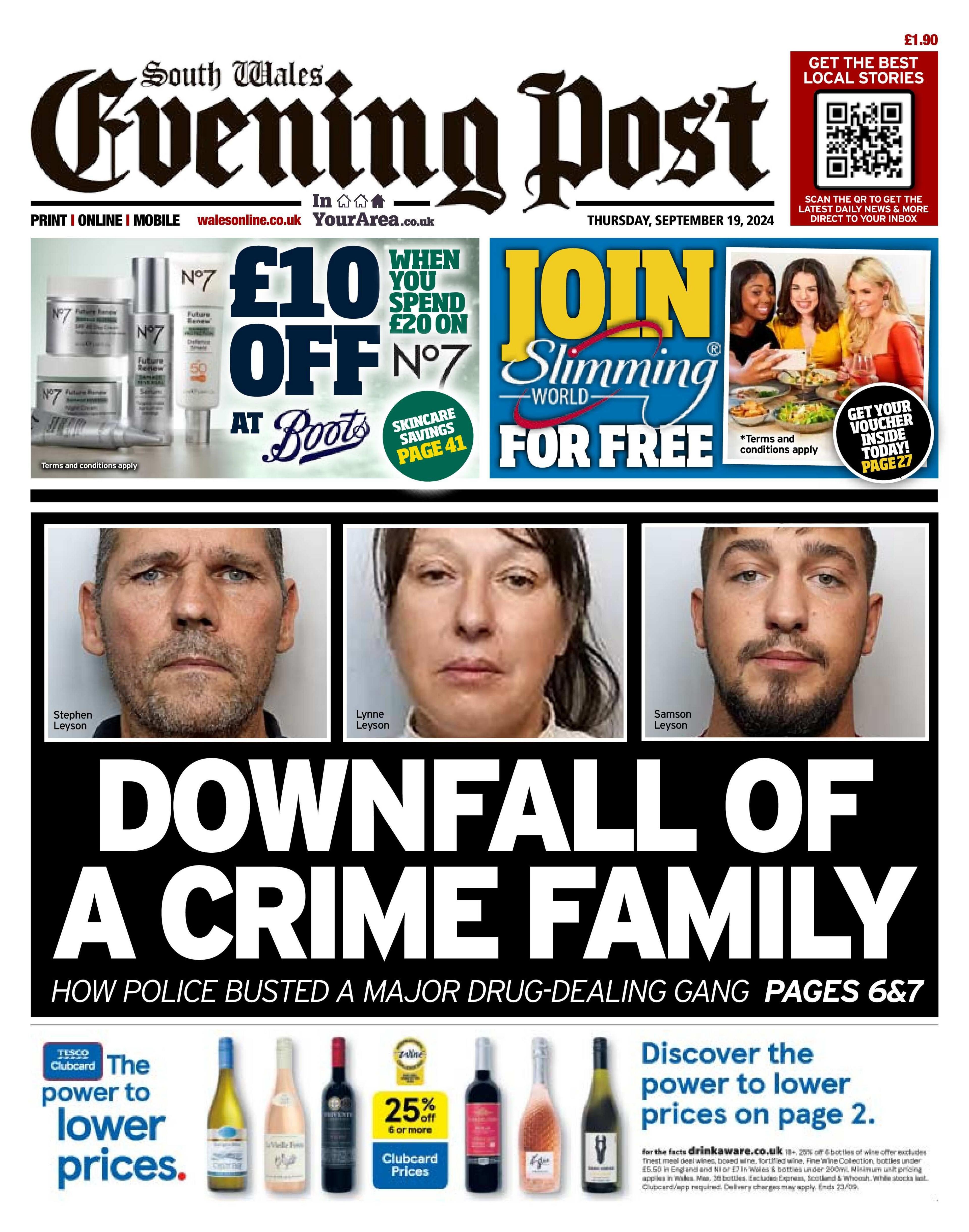 South Wales Evening Post front page 