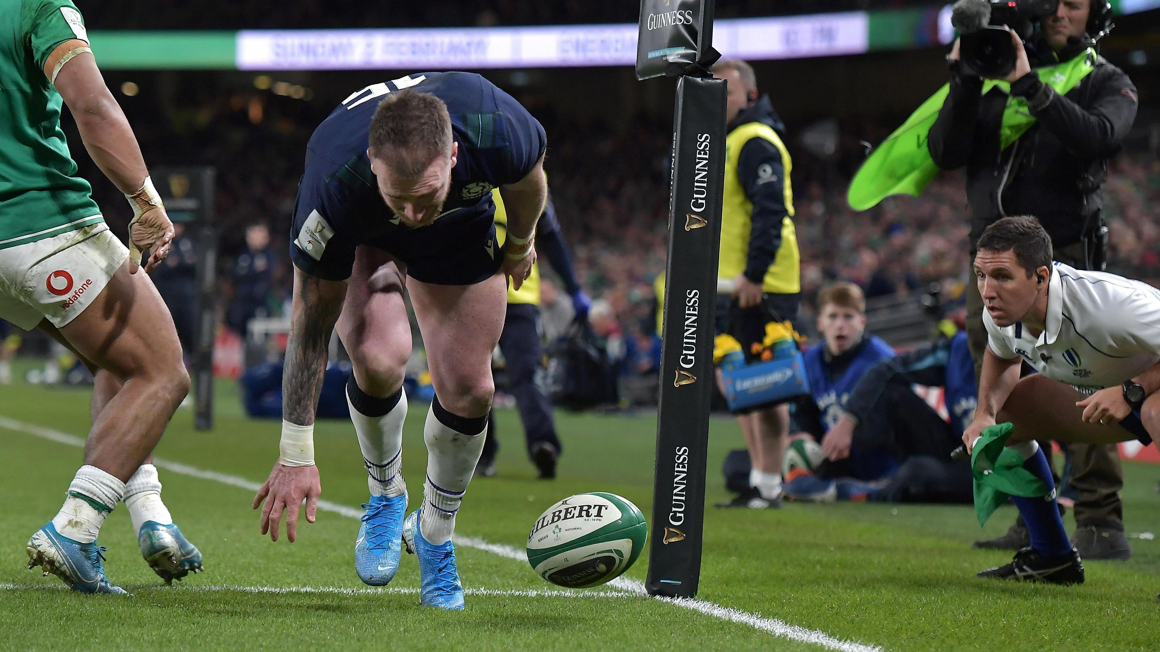 Stuart Hogg drops the ball over the tryline