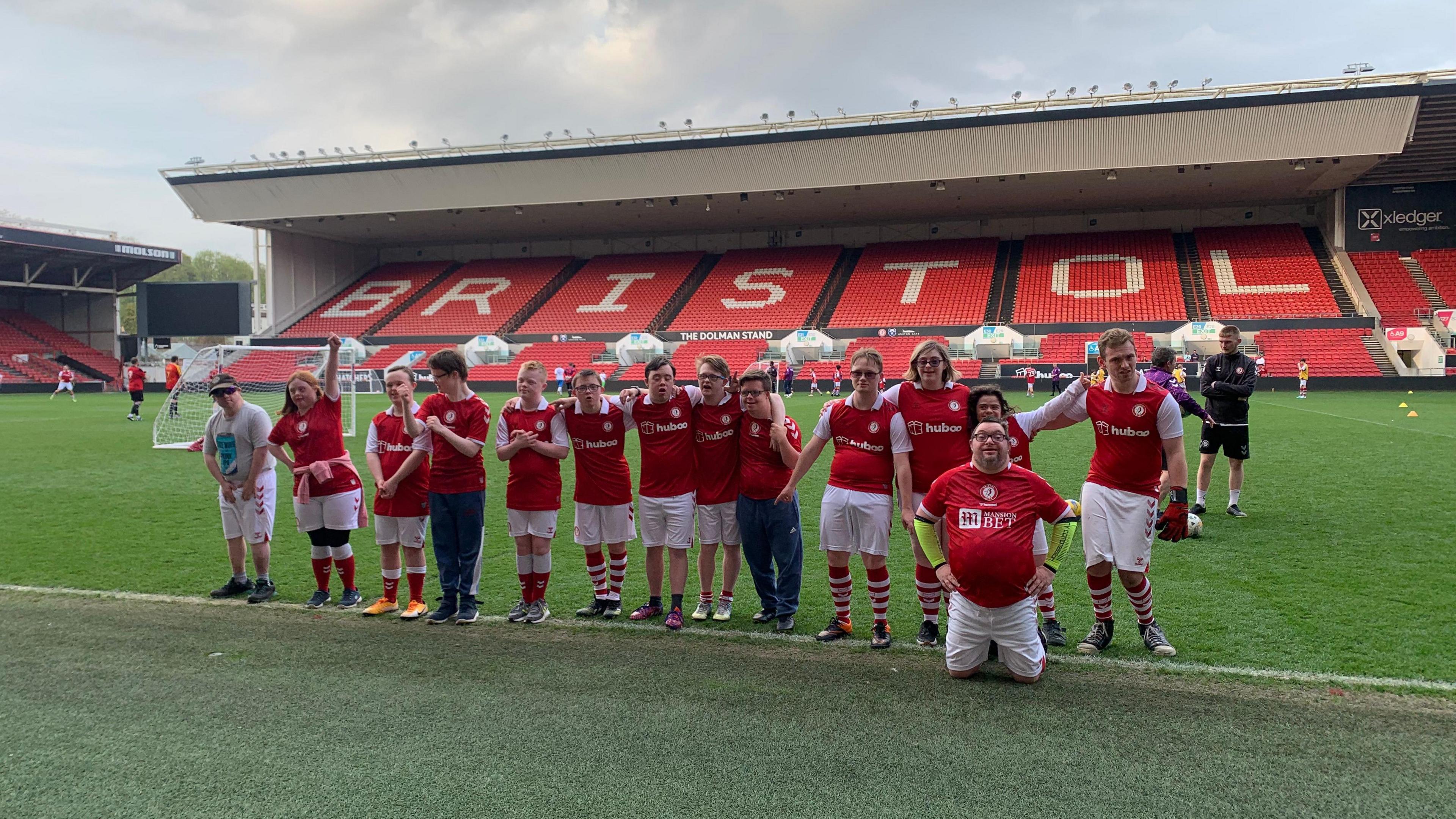 A team of players on Bristol City's pitch