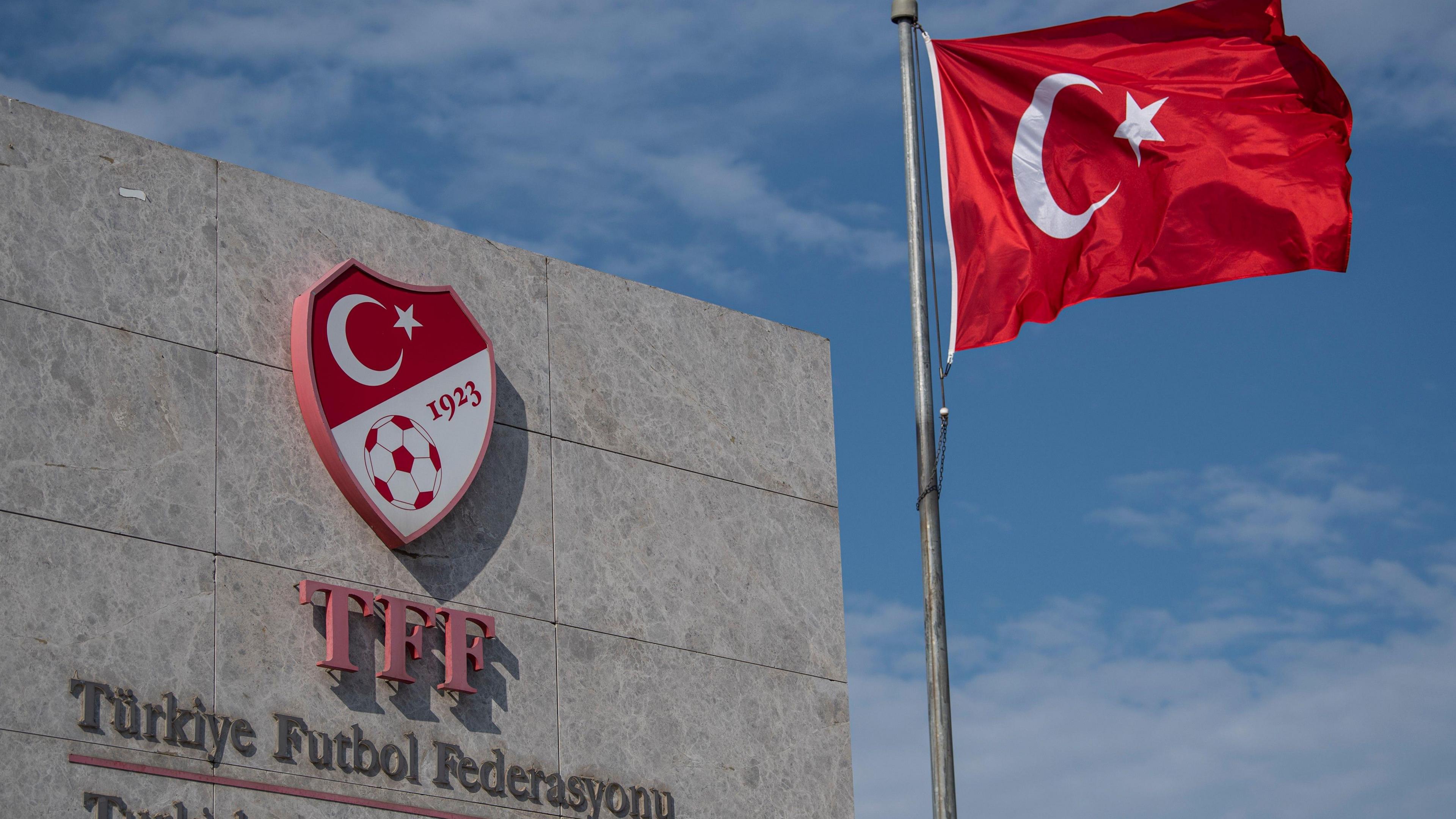 A flag flying outside the headquarters of the Turkish Football Federation