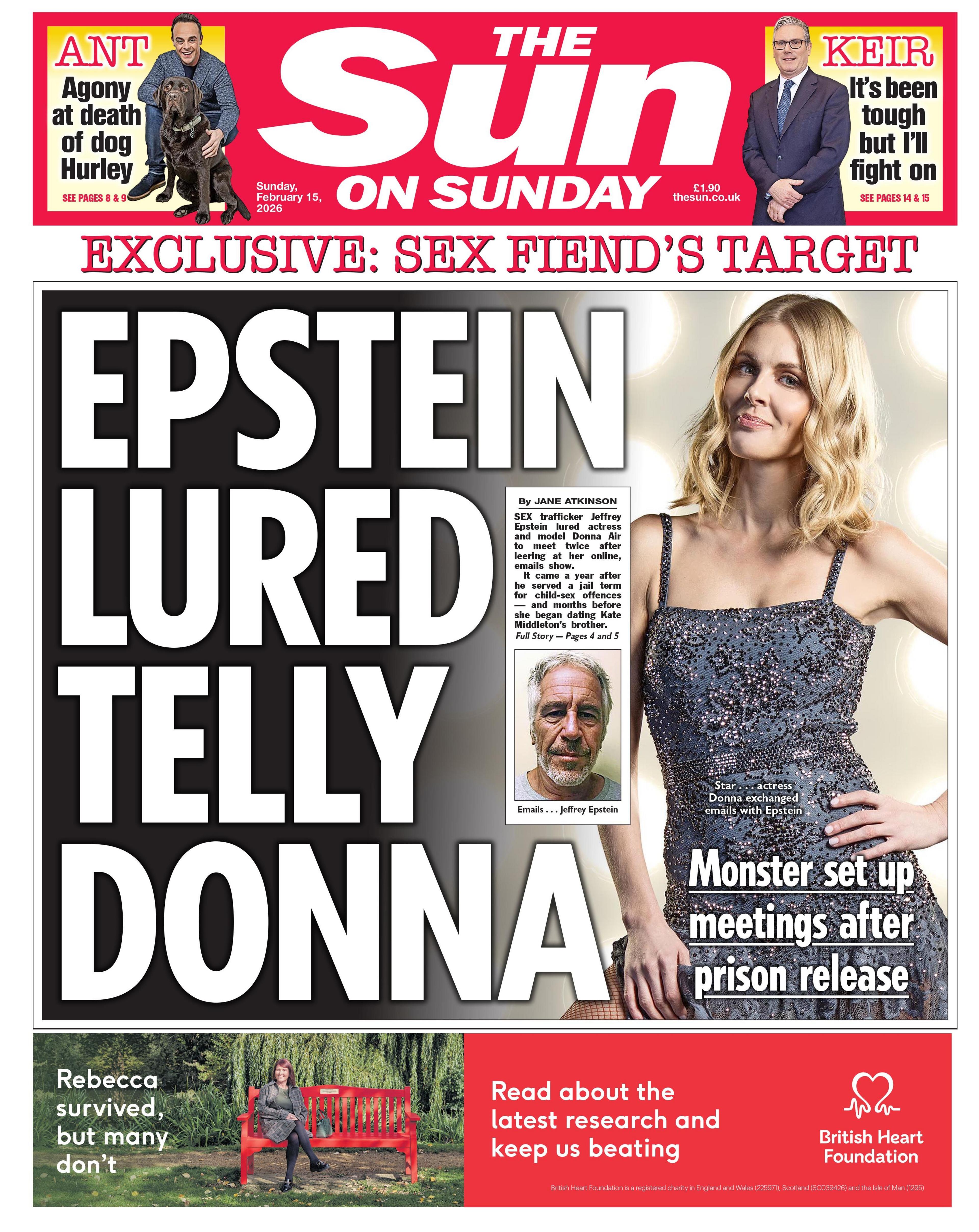 Titulli në faqen e parë të gazetës The Sun thotë: “Epstein joshi një zonjë televizive”.