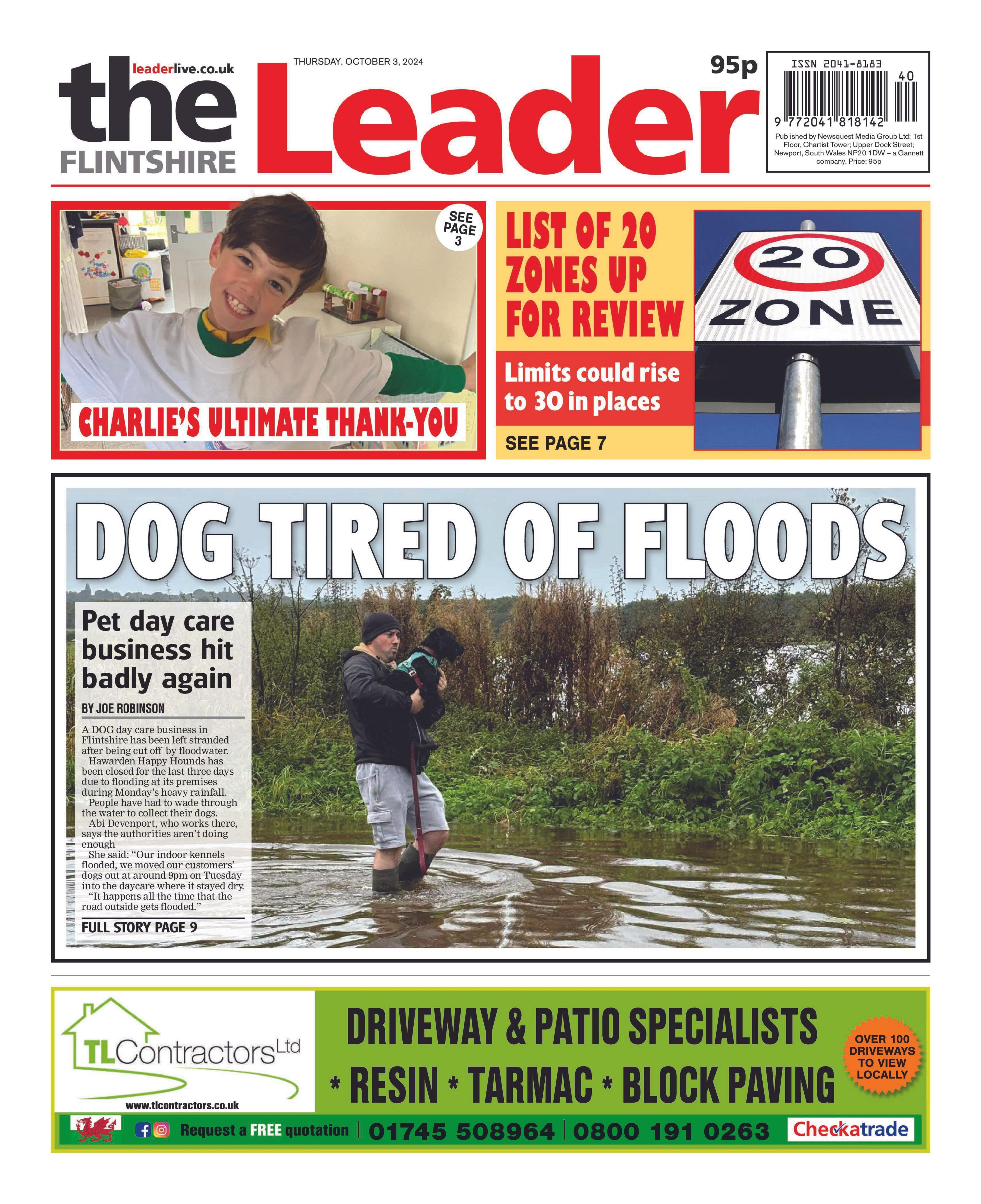 Front page of Wrexham Leader 