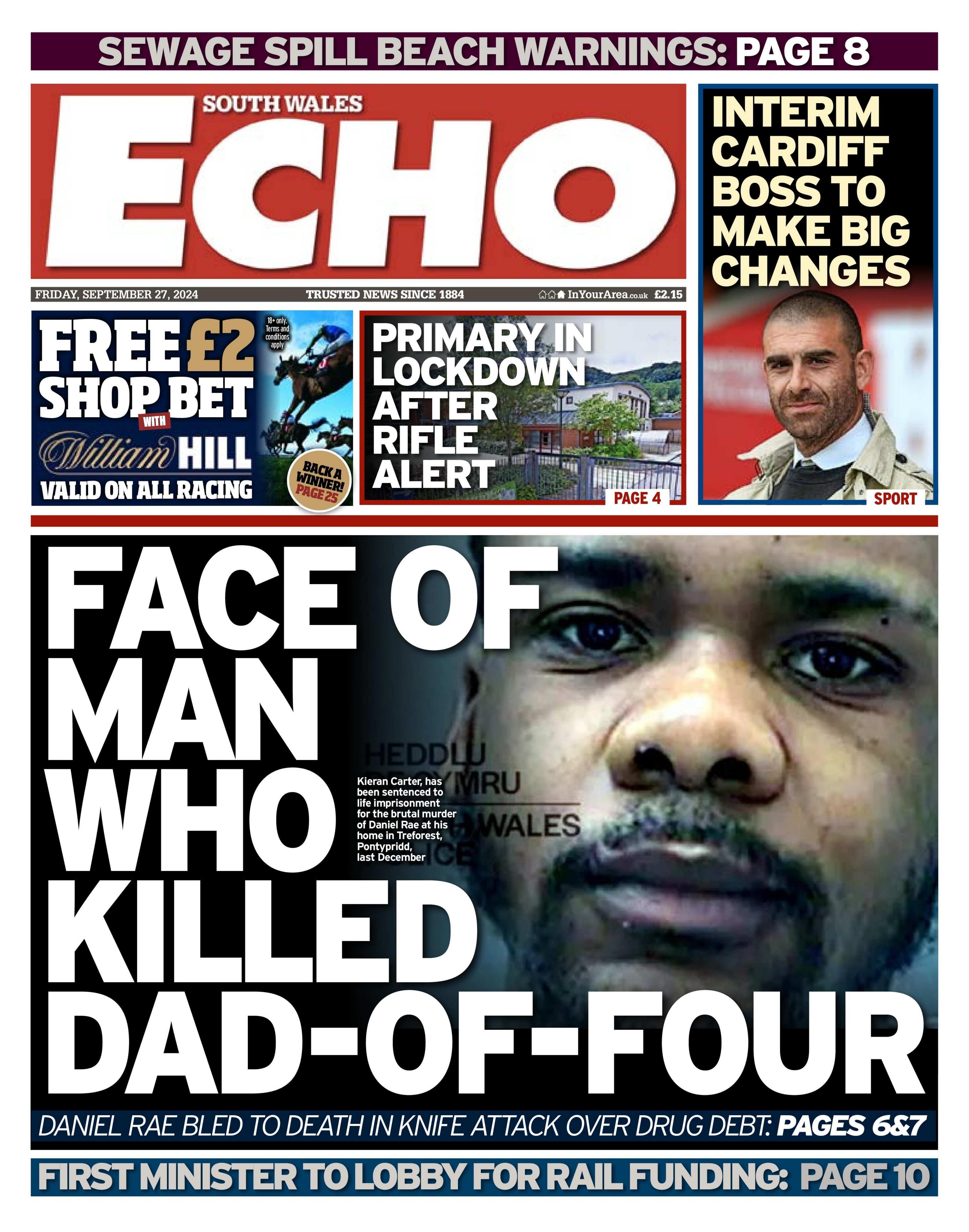 South Wales Echo front page