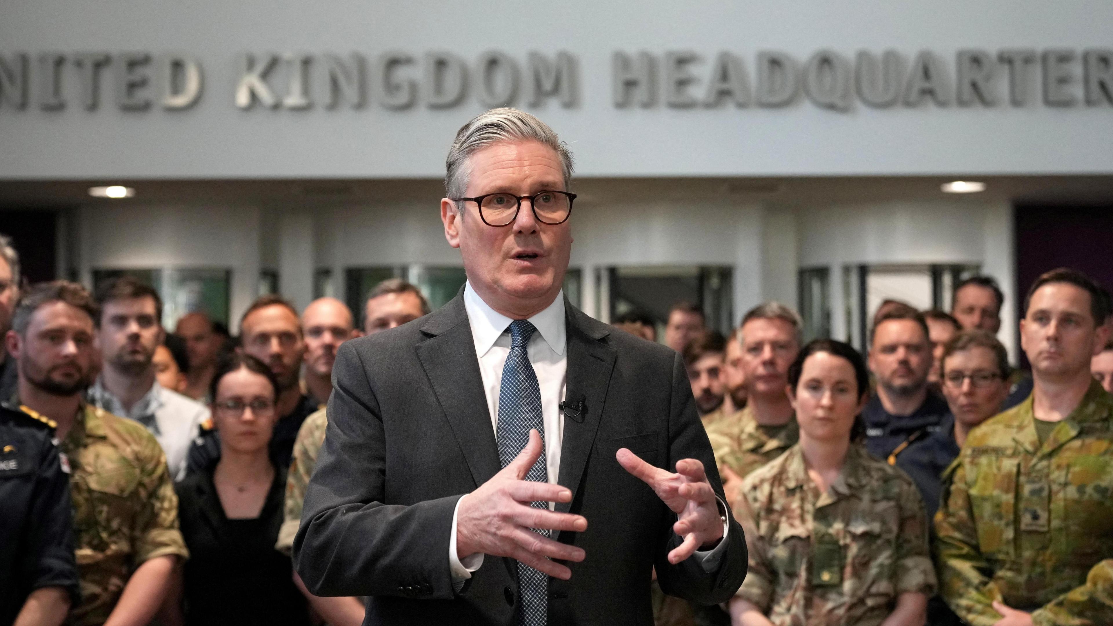 Prime Minister Sir Keir Starmer speaking during a visit to a military base in south east England to meet with military planners mapping out next steps in the Coalition of the Willing