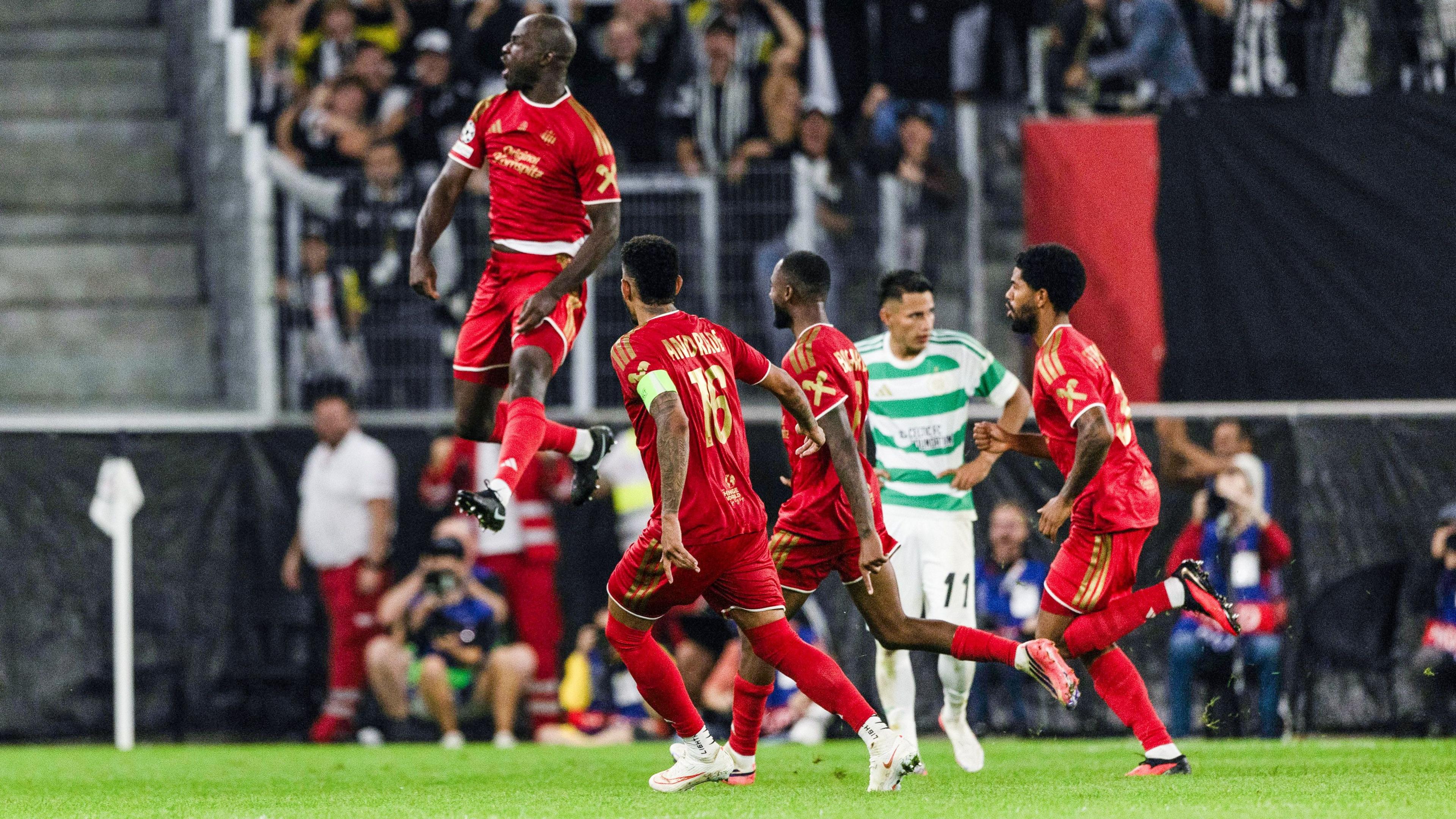 LASK's Samuel Adeniran celebrates scoring in extra time to make it 5-1 