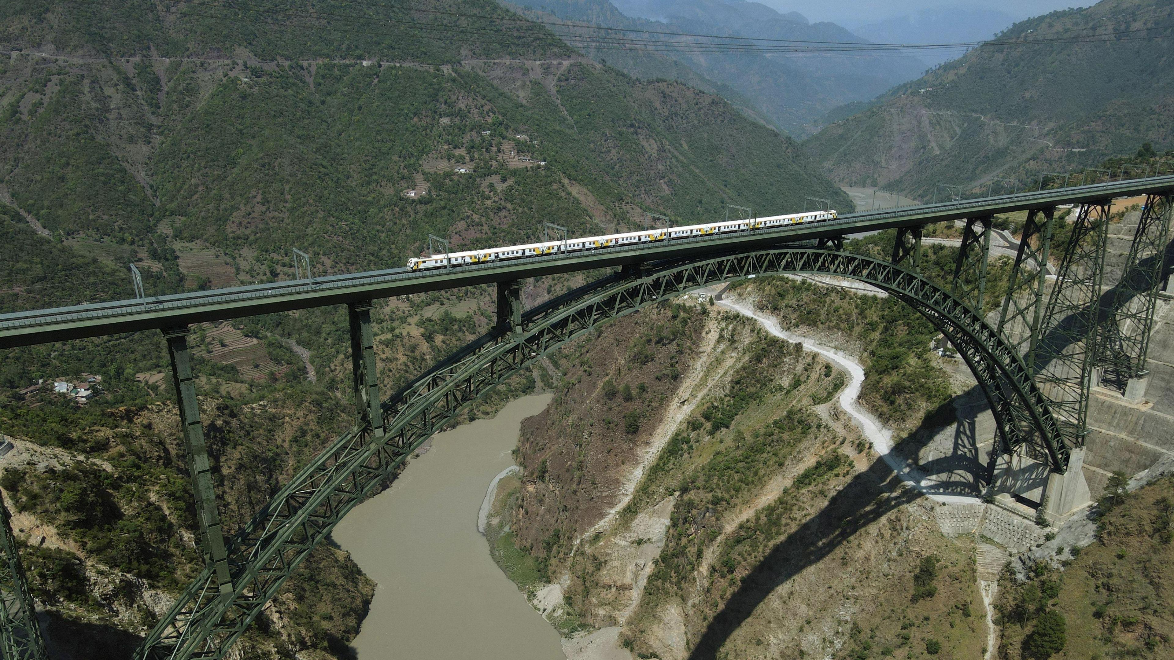 A view of the Chenab bridge from above