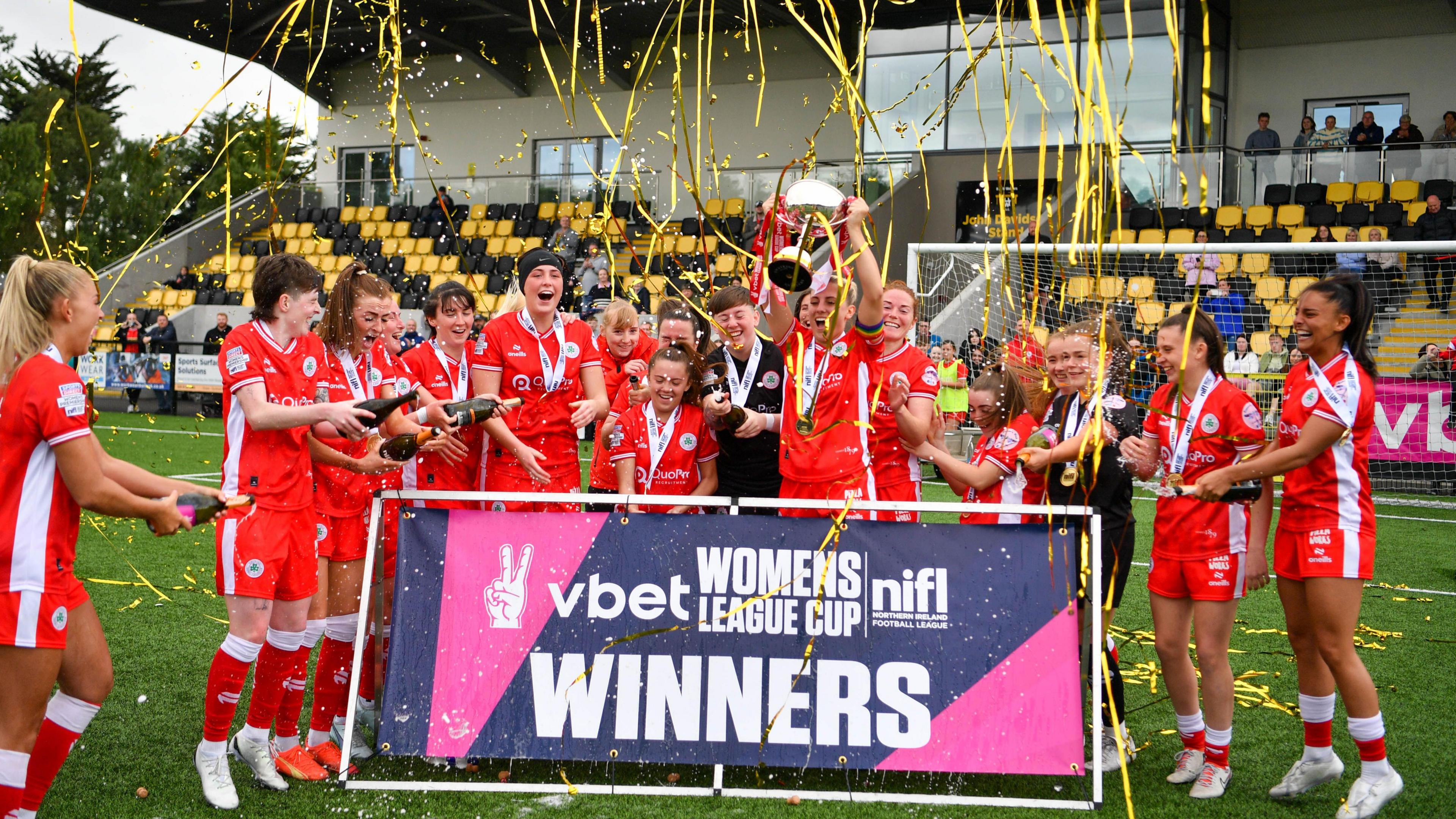 Cliftonville celebrate winning the League Cup