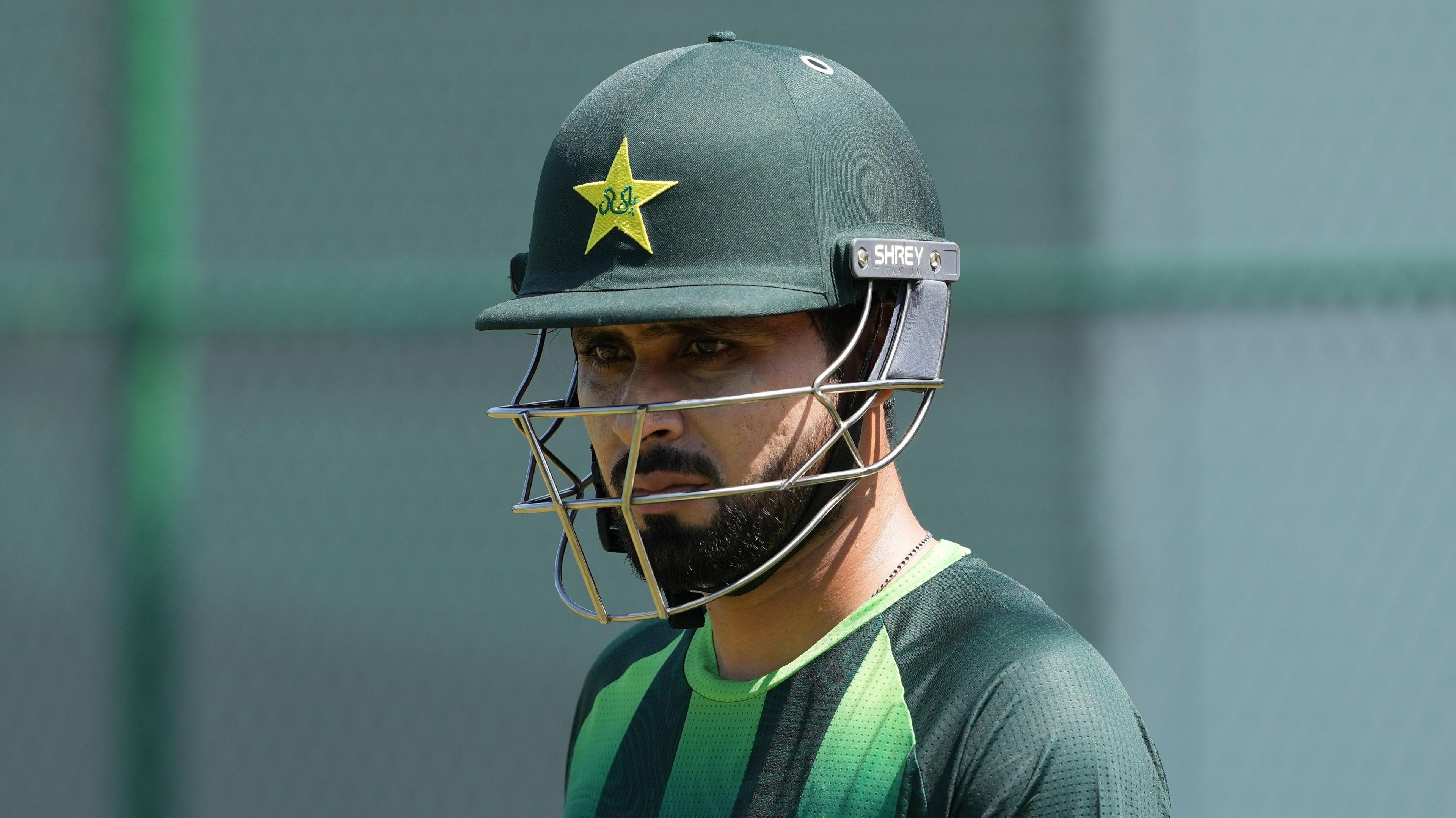 Fakhar Zaman with a glum expression during a training session