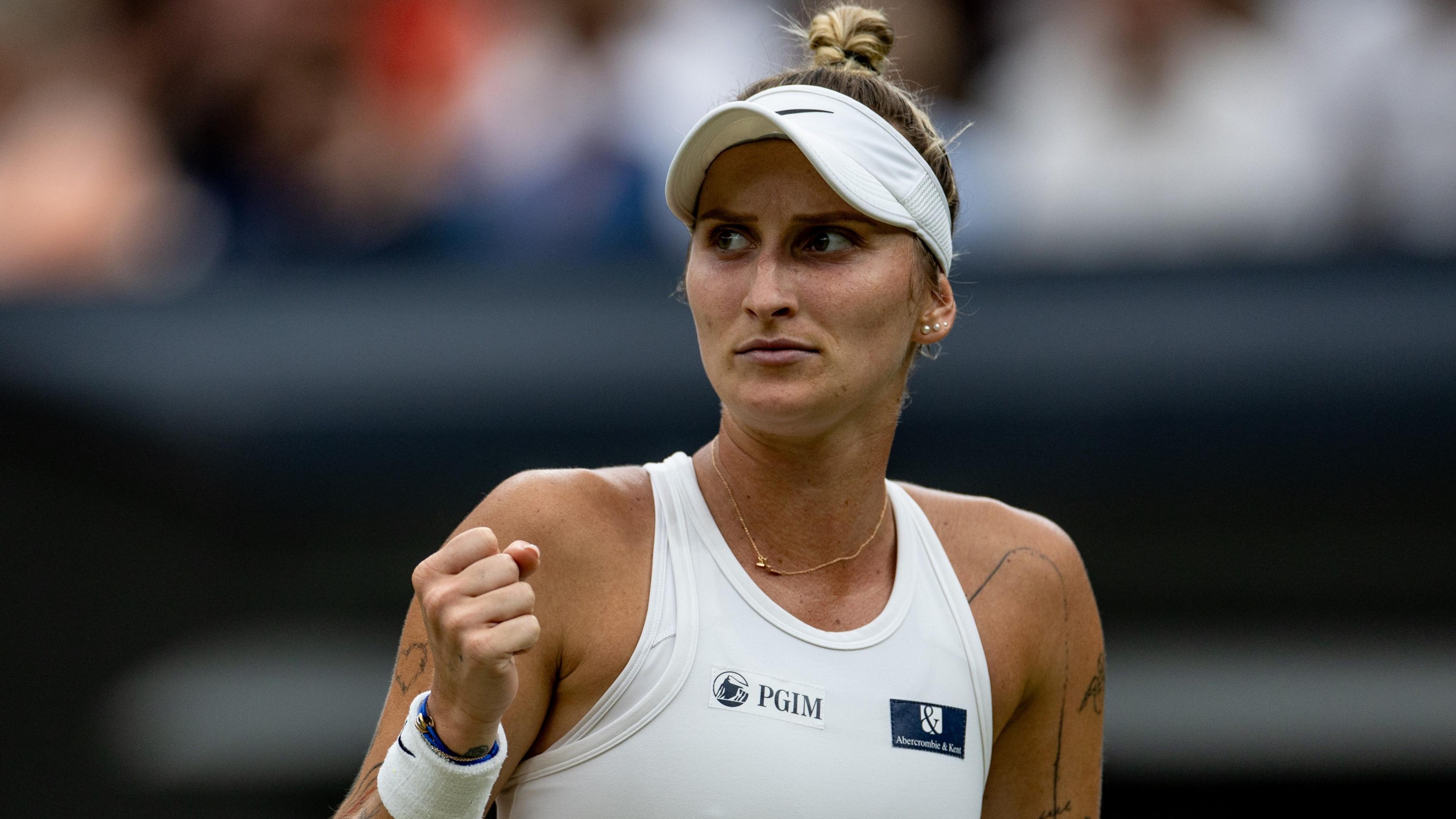 Marketa Vondrousova celebrates a point in the 2023 Wimbledon final