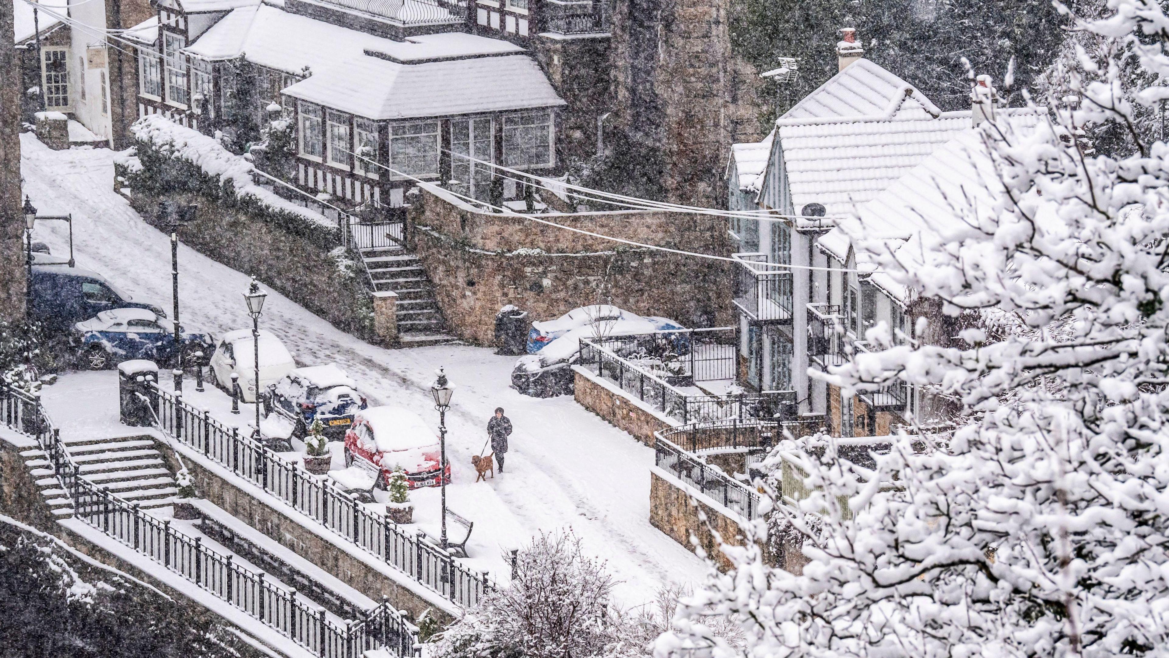 Snow coats a residential street in Knaresborough 