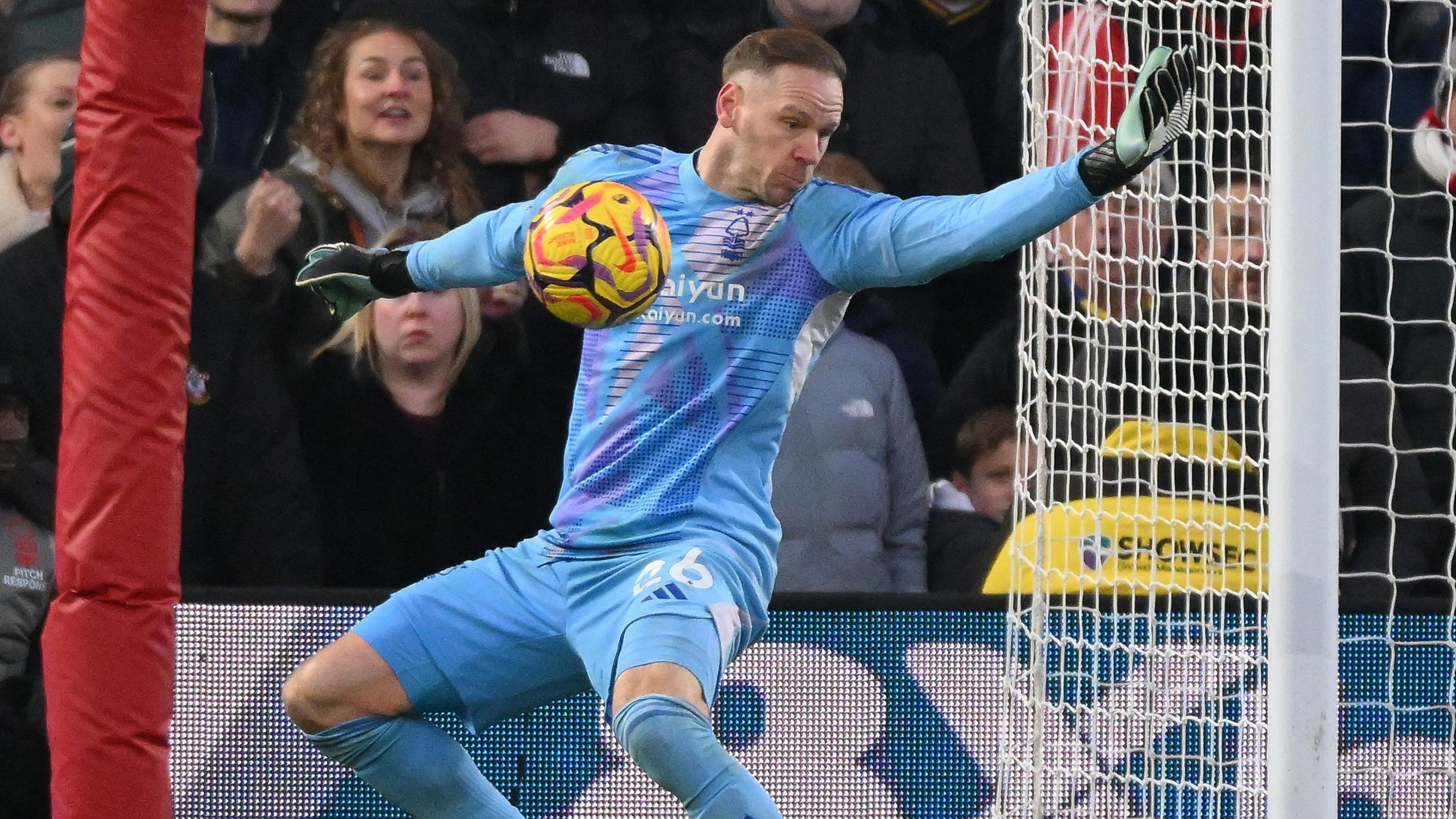 Matz Sels making a save for Nottingham Forest
