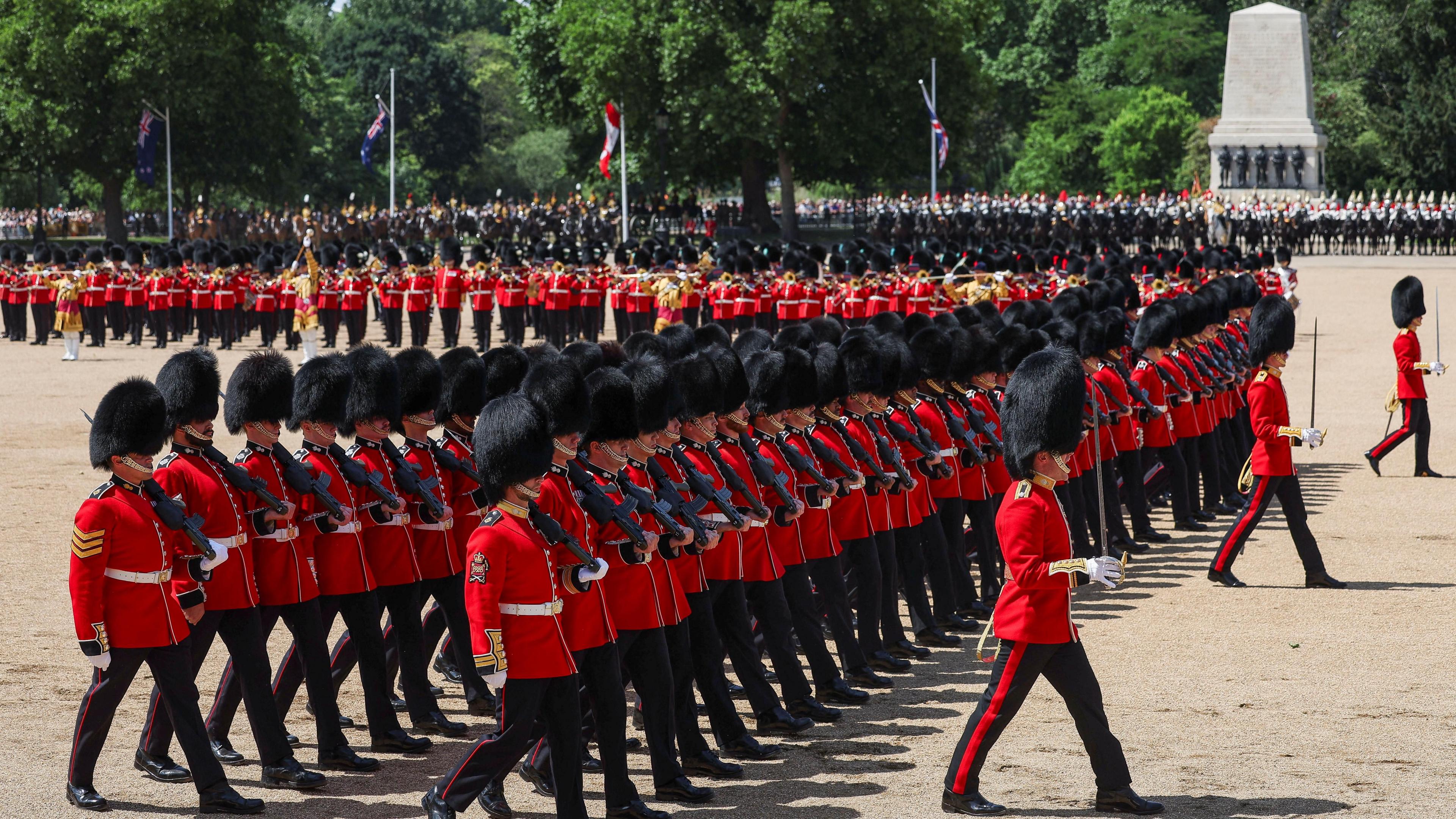 Members of the King's Guard take part in the Trooping the Colour parade