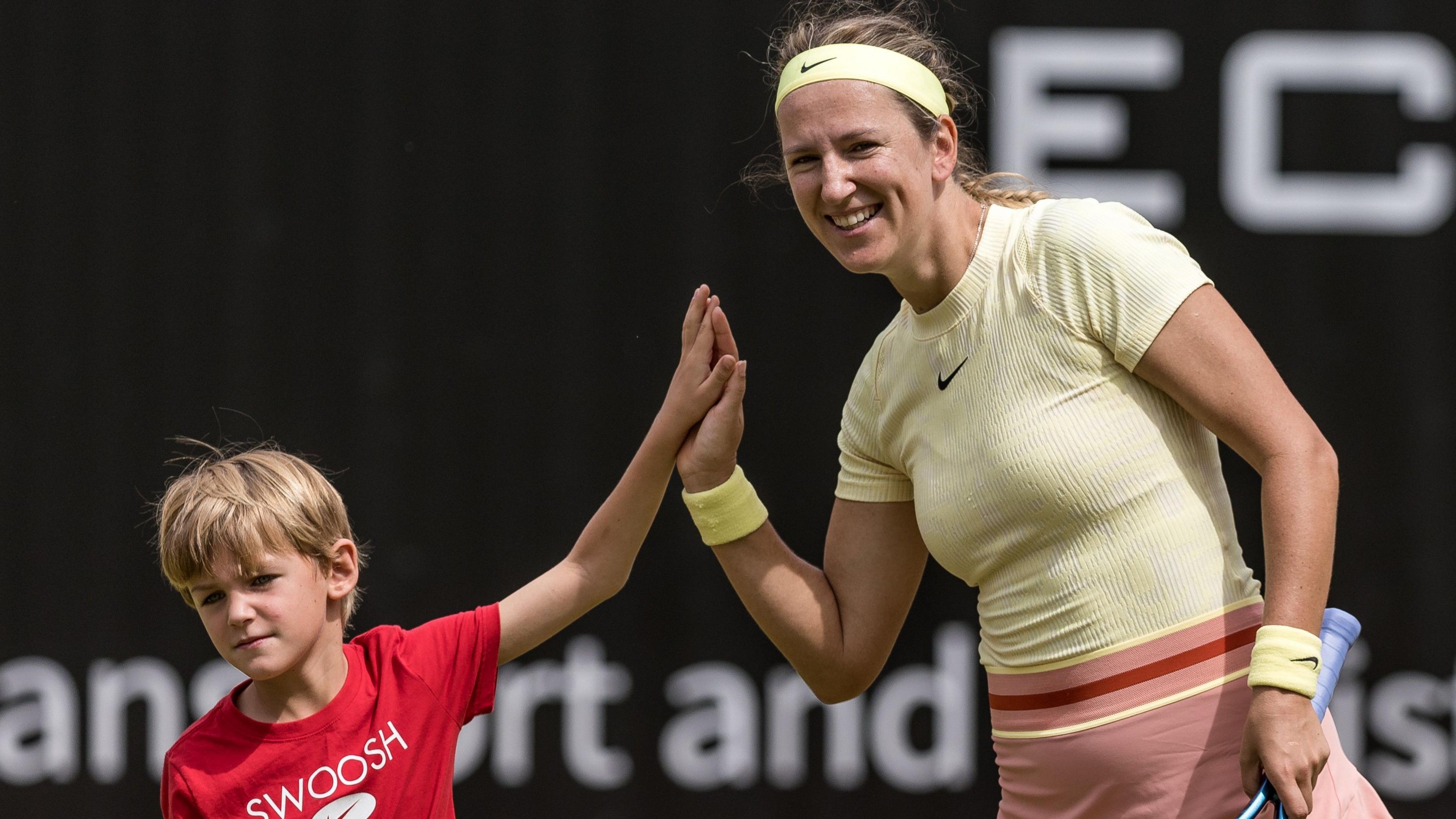 Victoria Azarenka with her son, Leo, at the Berlin Open in 2024