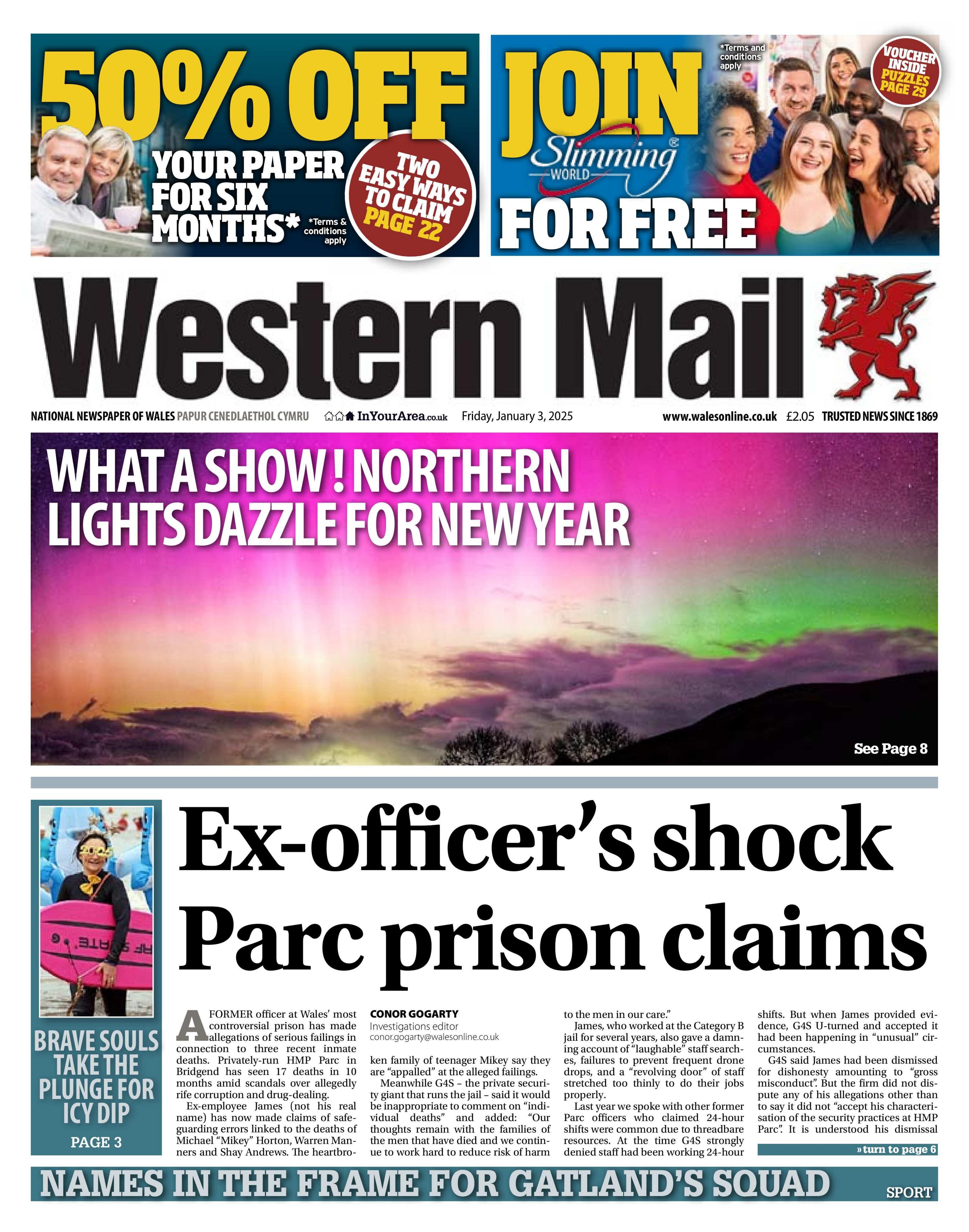 The front page of the Western Mail