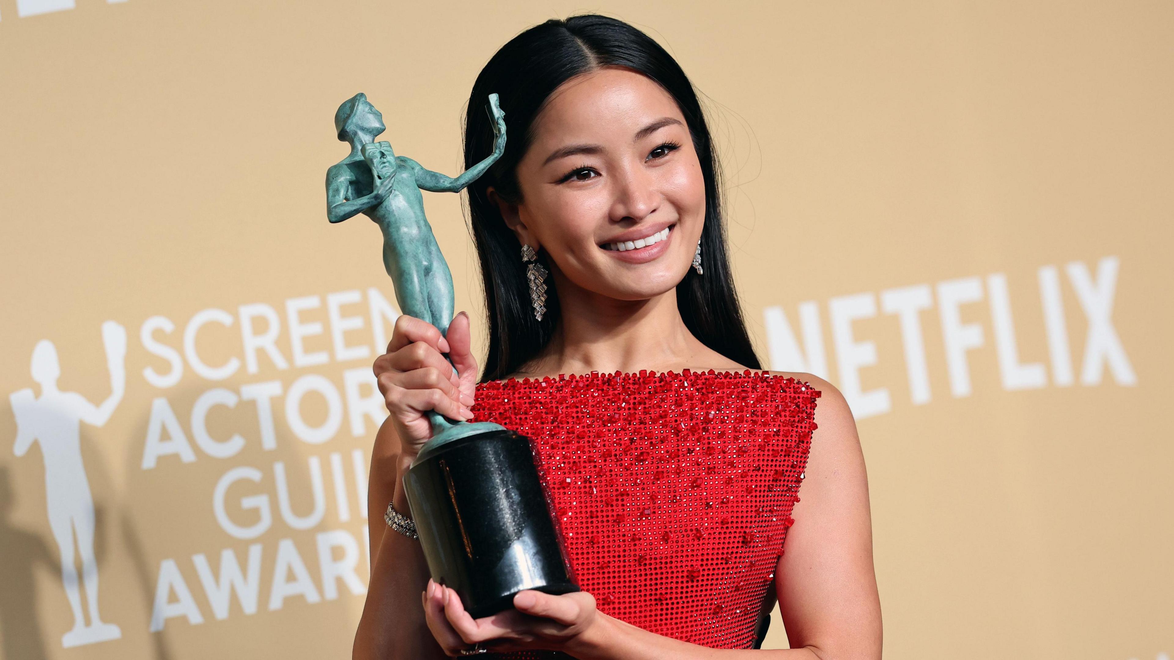 Anna Sawai, winner of Outstanding Performance by a Female Actor in a Drama Series for "Shōgun," poses in the press room during the 31st Annual Screen Actors Guild Awards at Shrine Auditorium and Expo Hall on February 23, 2025 in Los Angeles, California.