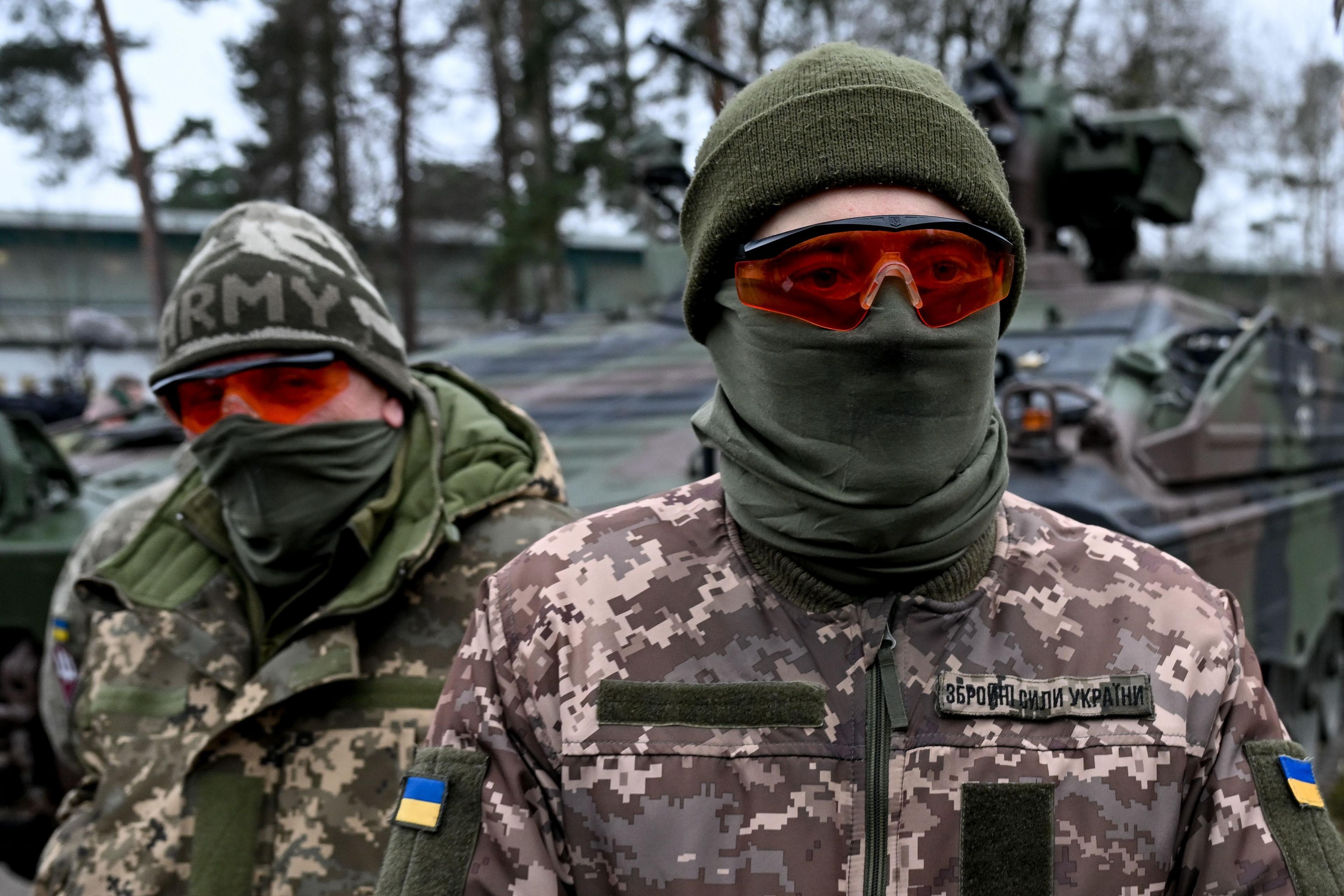 Ukrainian soldiers being trained on a Marder tank in Munster, Germany, on 20 February 2023