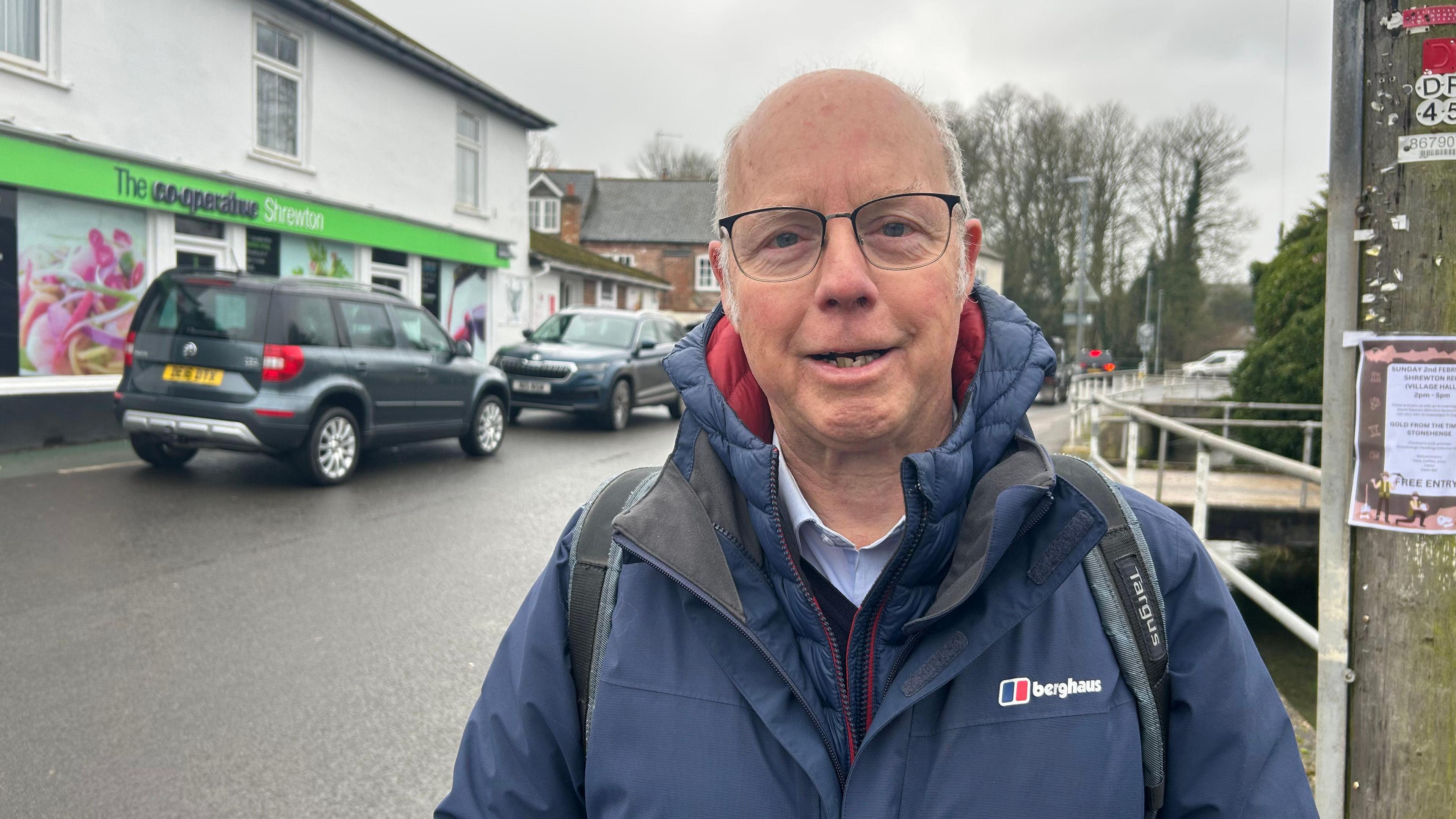  Councillor Paul McKernan looking at the camera on Shrewton high street