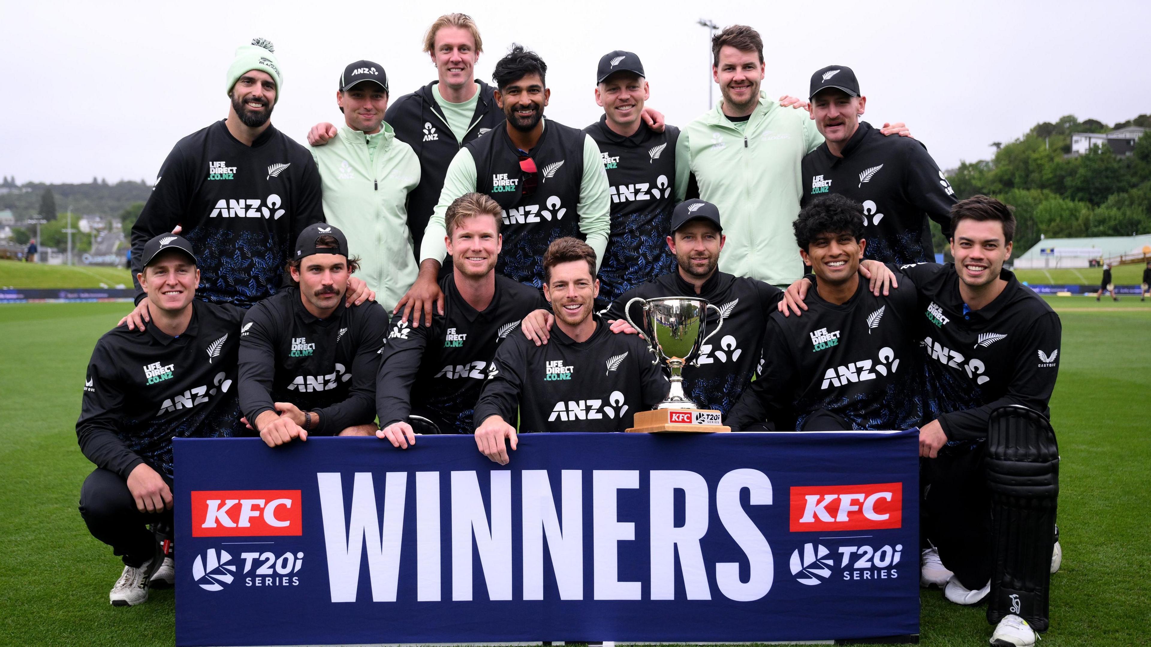 New Zealand with the T20 series trophy