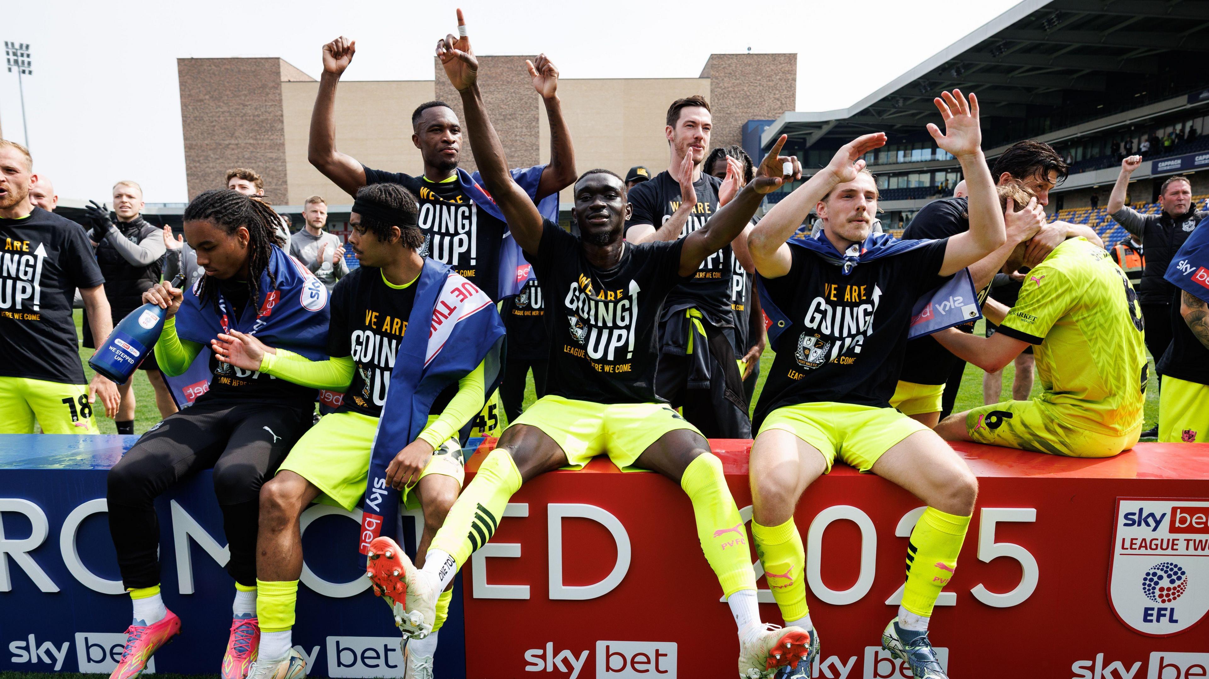 Port Vale celebrate promotion at Plough Lane in April