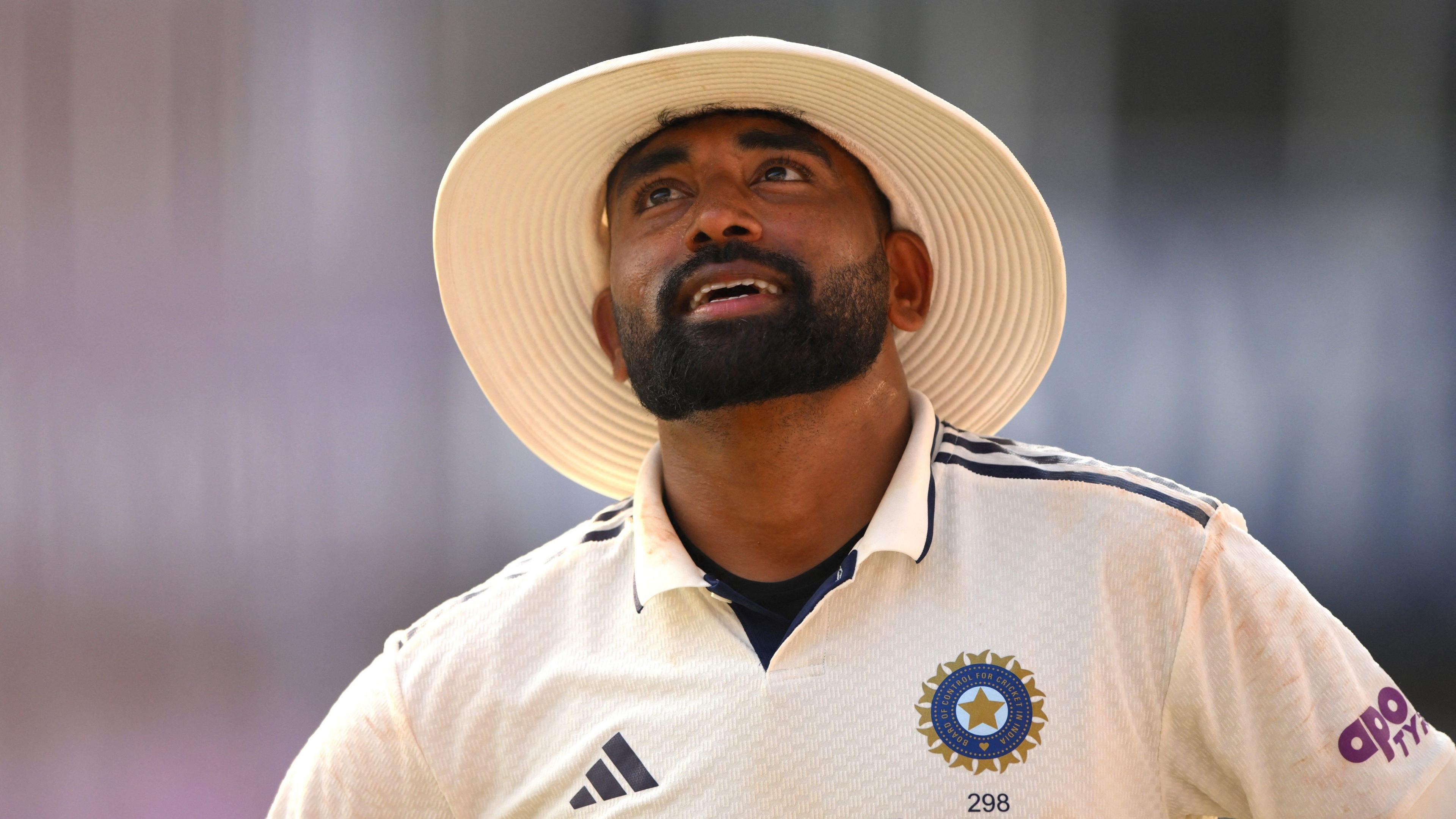 India fast bowler Mohammed Siraj looks to the skies